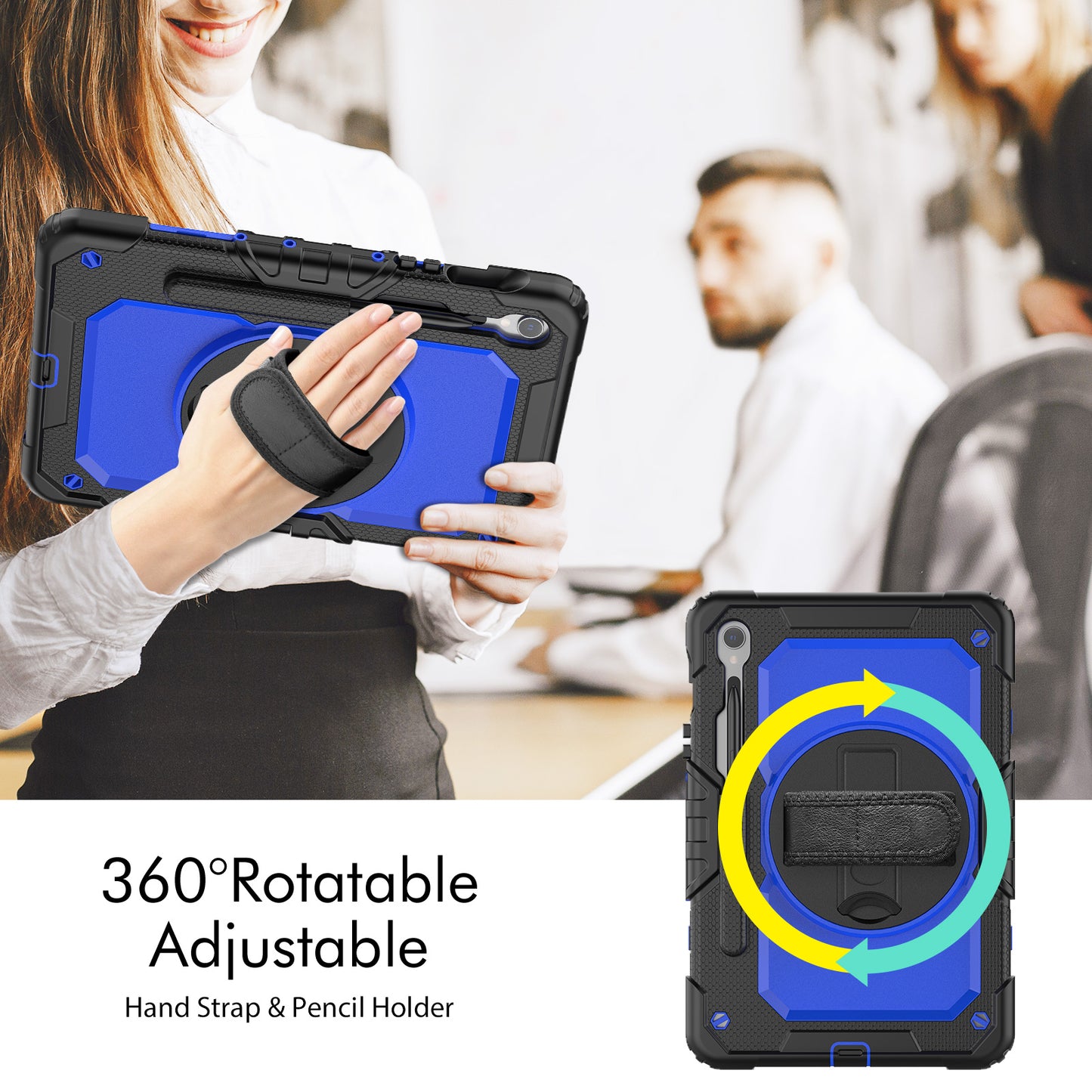 For Samsung Galaxy Tab S9 (X710 / X716B / X718U) PC+Silicone Kickstand Case Anti-Drop Tablet Cover with PET Screen Film