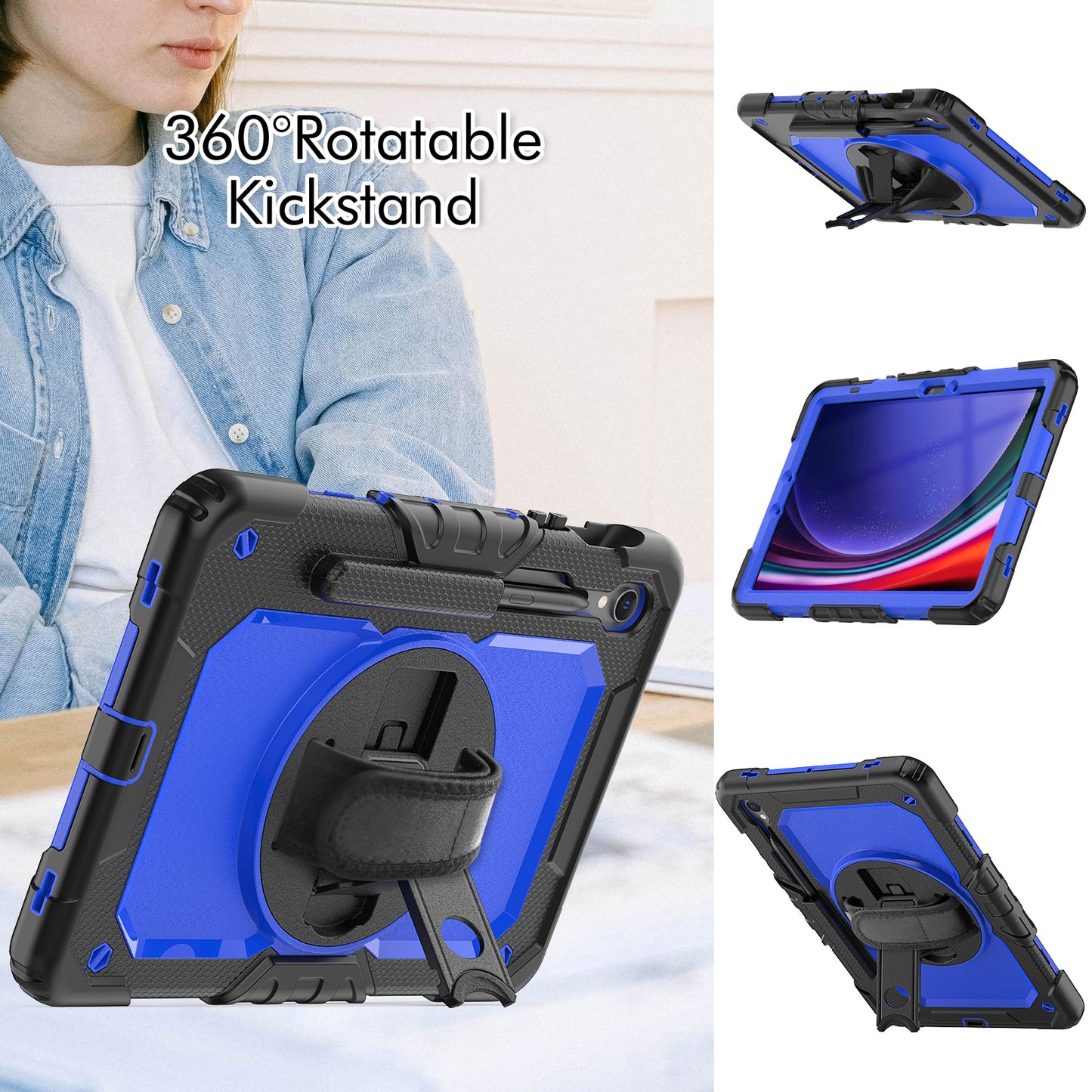 For Samsung Galaxy Tab S9 (X710 / X716B / X718U) PC+Silicone Kickstand Case Anti-Drop Tablet Cover with PET Screen Film