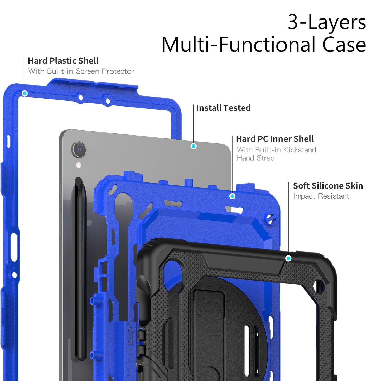 For Samsung Galaxy Tab S9 (X710 / X716B / X718U) PC+Silicone Kickstand Case Anti-Drop Tablet Cover with PET Screen Film