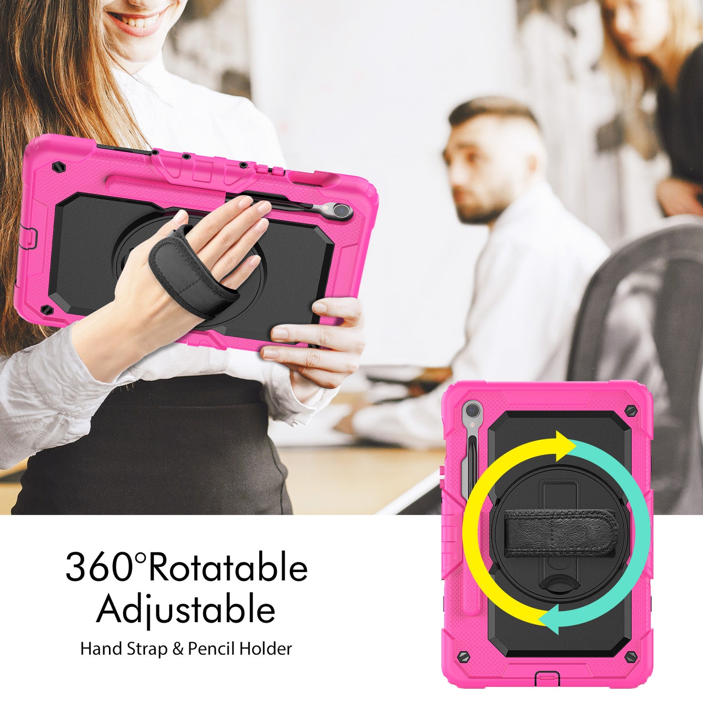For Samsung Galaxy Tab S9 (X710 / X716B / X718U) PC+Silicone Kickstand Case Anti-Drop Tablet Cover with PET Screen Film