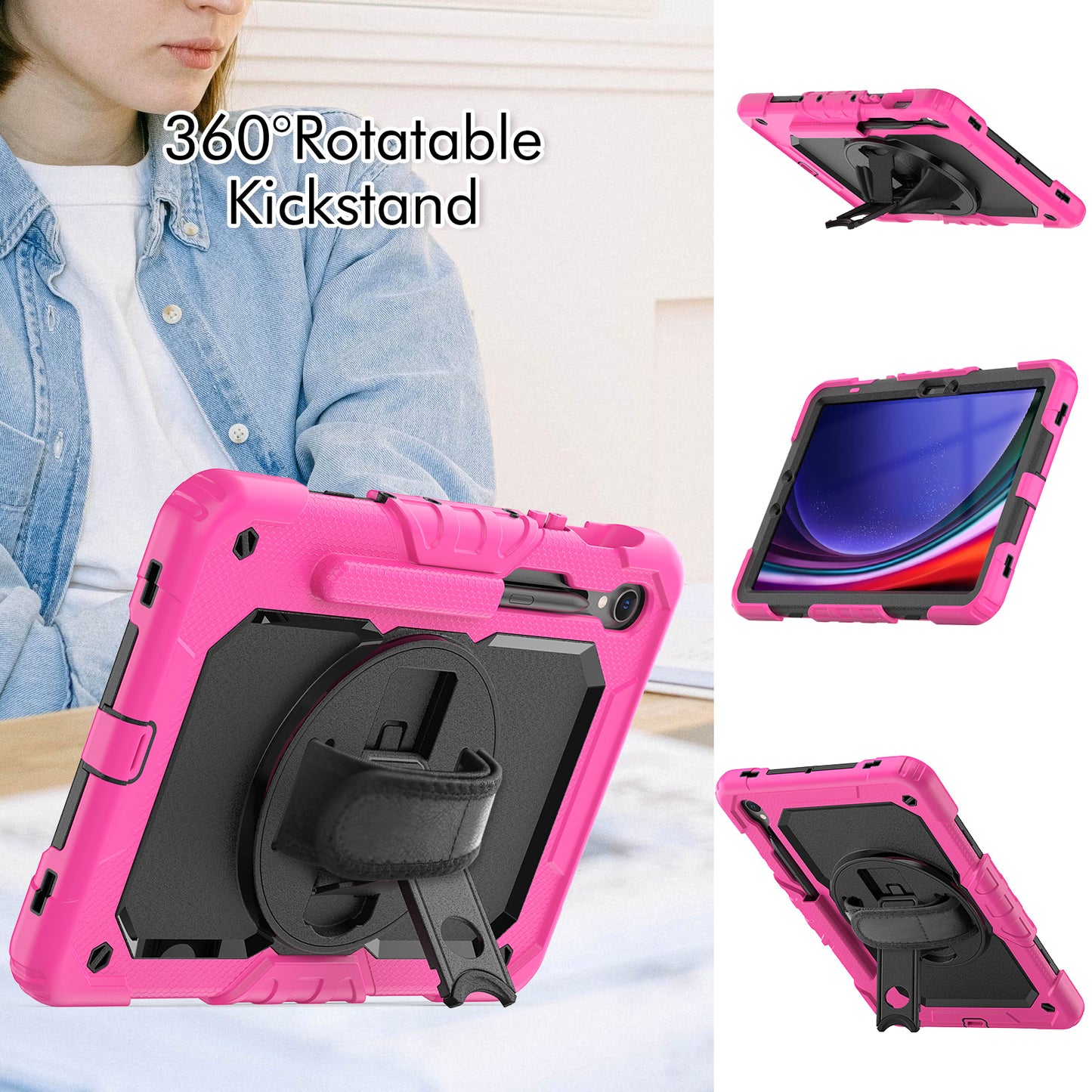 For Samsung Galaxy Tab S9 (X710 / X716B / X718U) PC+Silicone Kickstand Case Anti-Drop Tablet Cover with PET Screen Film