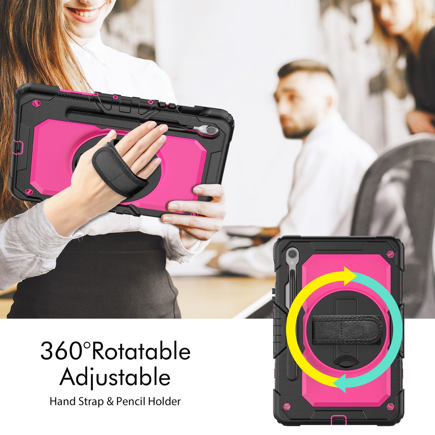 For Samsung Galaxy Tab S9 (X710 / X716B / X718U) PC+Silicone Kickstand Case Anti-Drop Tablet Cover with PET Screen Film