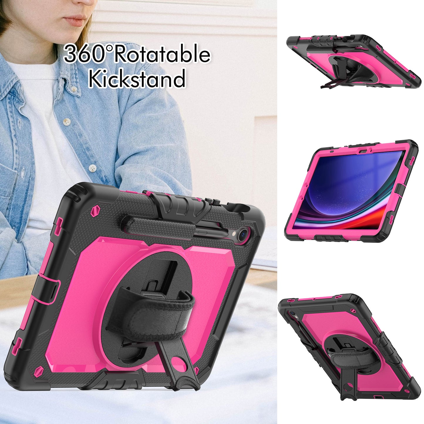 For Samsung Galaxy Tab S9 (X710 / X716B / X718U) PC+Silicone Kickstand Case Anti-Drop Tablet Cover with PET Screen Film