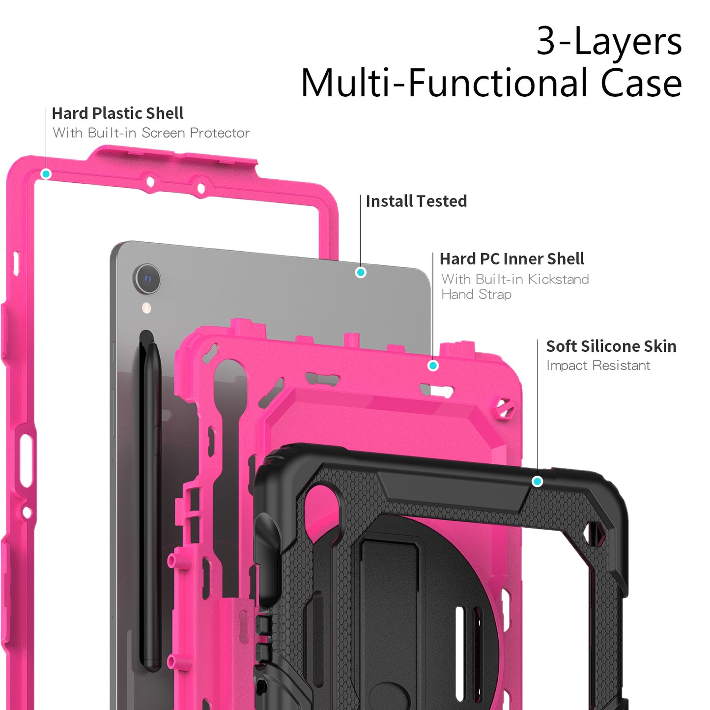 For Samsung Galaxy Tab S9 (X710 / X716B / X718U) PC+Silicone Kickstand Case Anti-Drop Tablet Cover with PET Screen Film