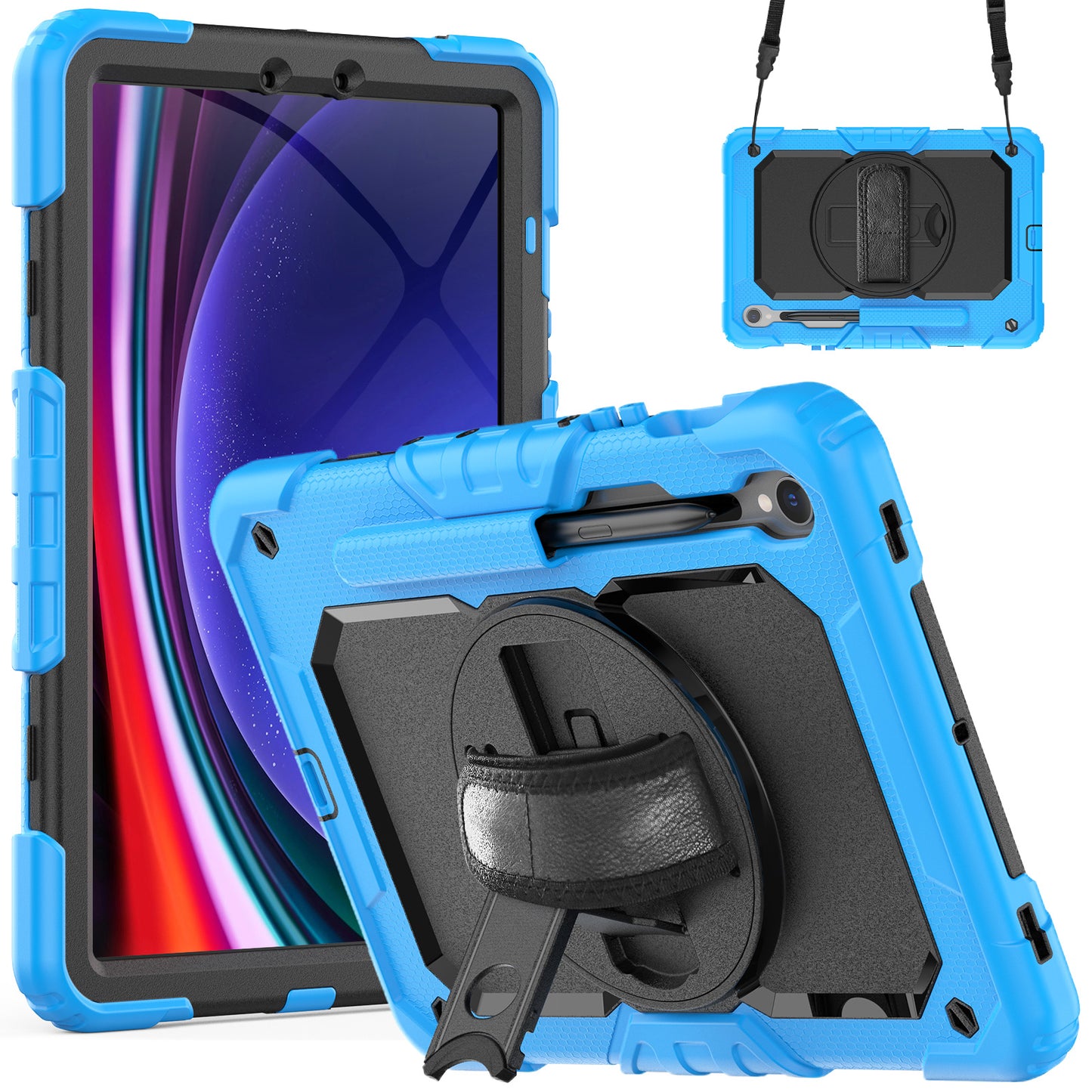 For Samsung Galaxy Tab S9 (X710 / X716B / X718U) PC+Silicone Kickstand Case Anti-Drop Tablet Cover with PET Screen Film