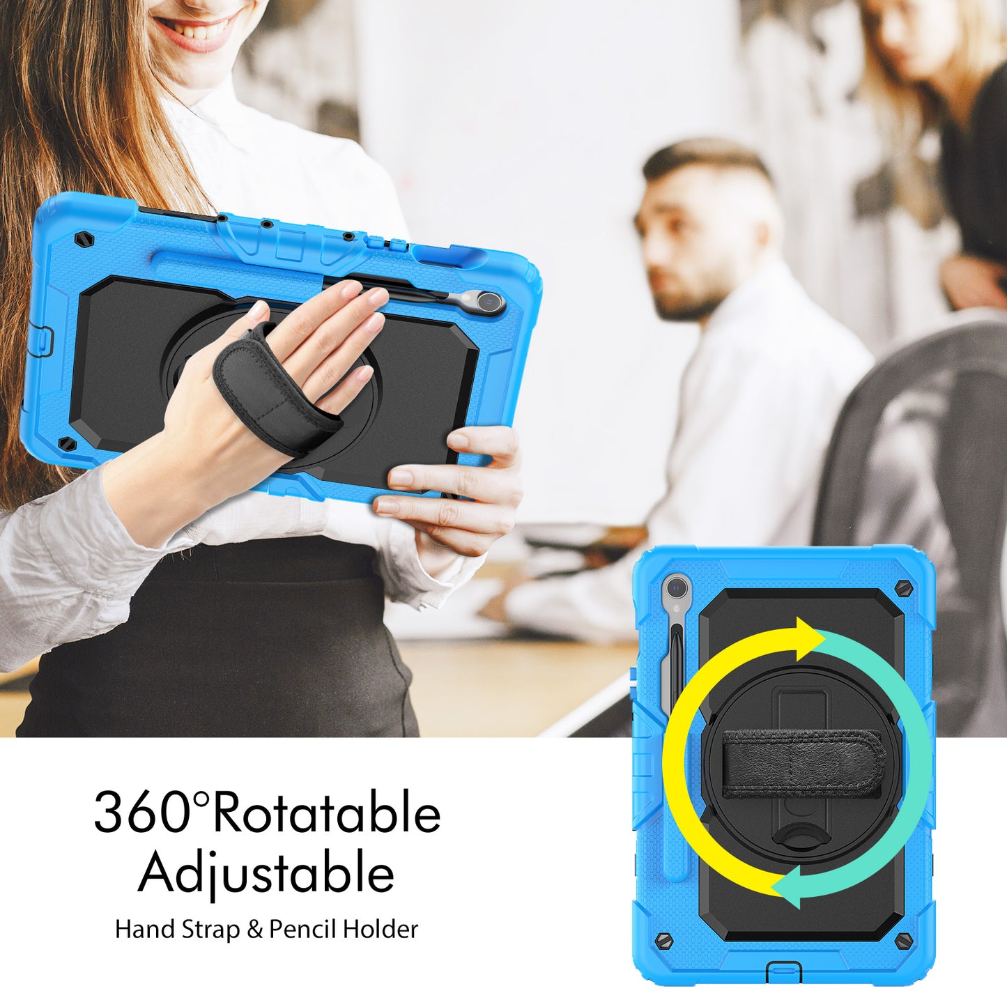 For Samsung Galaxy Tab S9 (X710 / X716B / X718U) PC+Silicone Kickstand Case Anti-Drop Tablet Cover with PET Screen Film