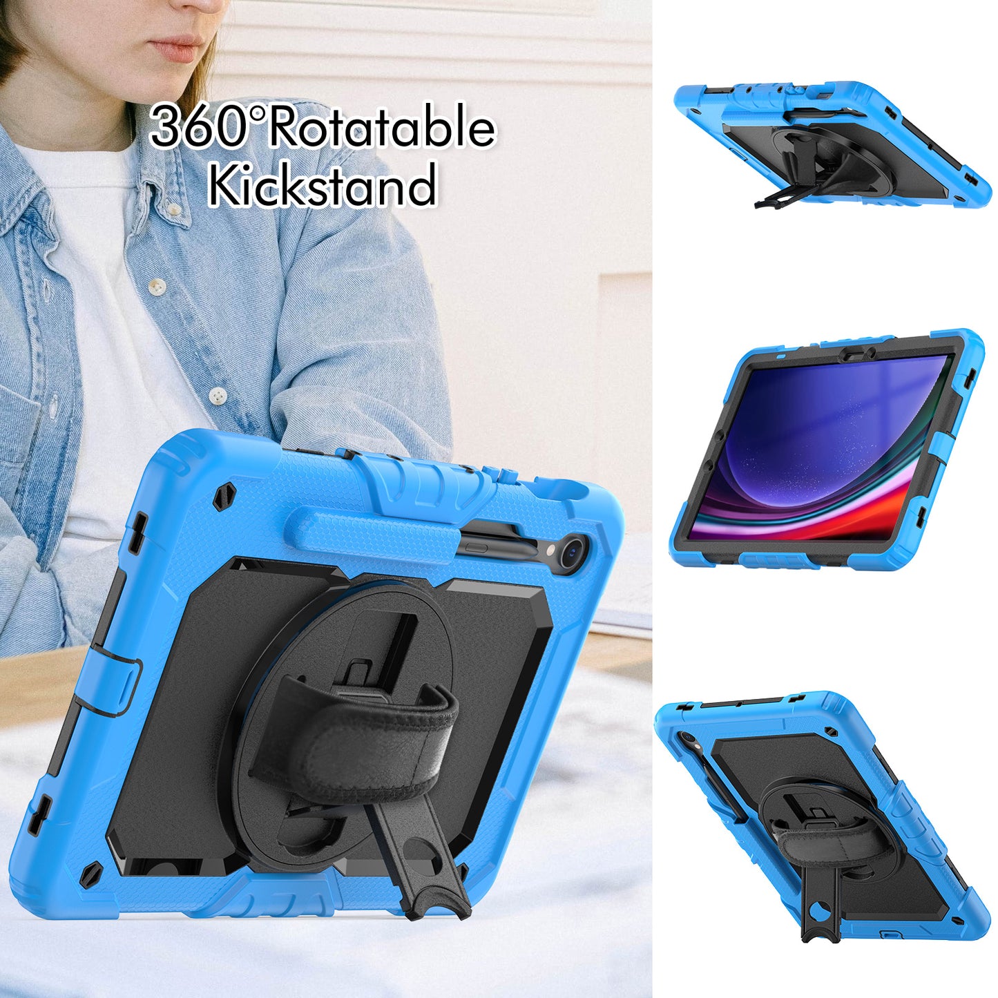 For Samsung Galaxy Tab S9 (X710 / X716B / X718U) PC+Silicone Kickstand Case Anti-Drop Tablet Cover with PET Screen Film