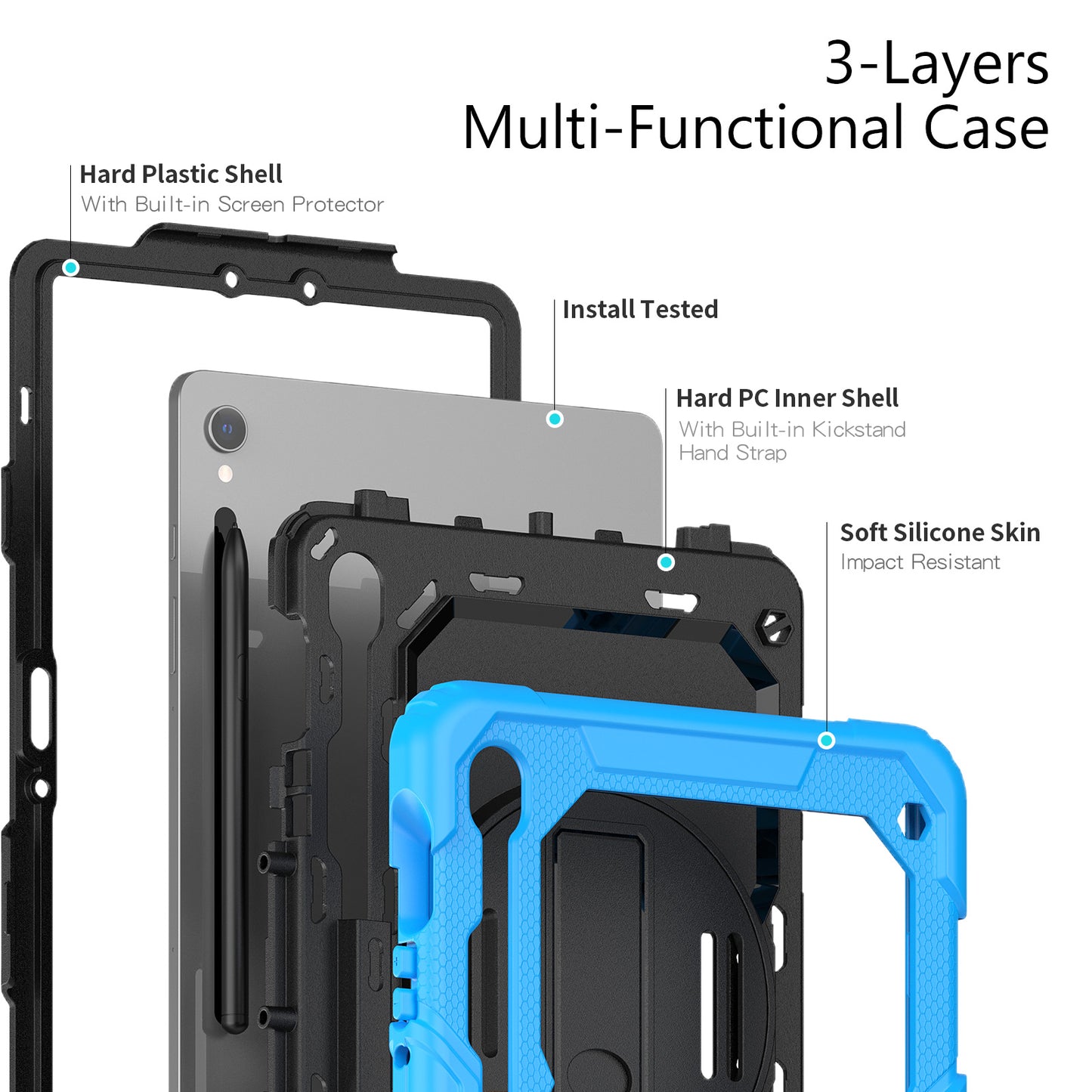 For Samsung Galaxy Tab S9 (X710 / X716B / X718U) PC+Silicone Kickstand Case Anti-Drop Tablet Cover with PET Screen Film