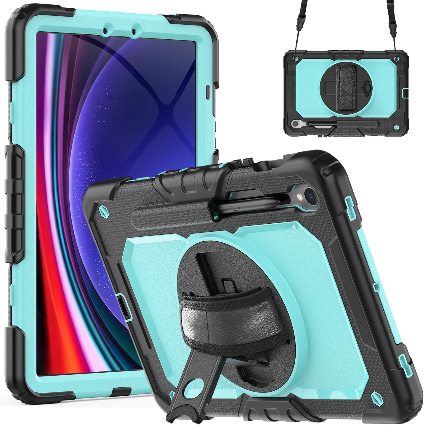 For Samsung Galaxy Tab S9 (X710 / X716B / X718U) PC+Silicone Kickstand Case Anti-Drop Tablet Cover with PET Screen Film