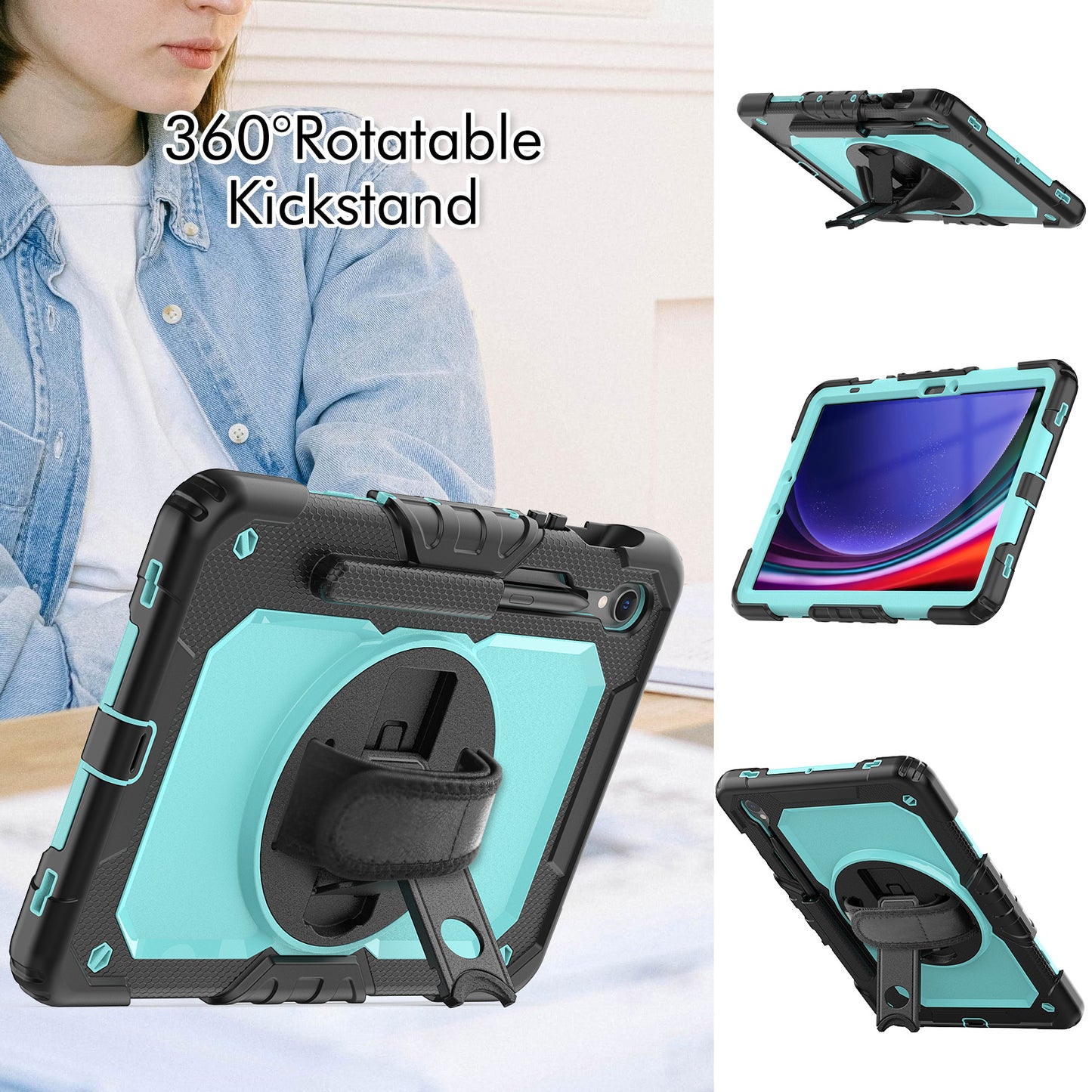 For Samsung Galaxy Tab S9 (X710 / X716B / X718U) PC+Silicone Kickstand Case Anti-Drop Tablet Cover with PET Screen Film