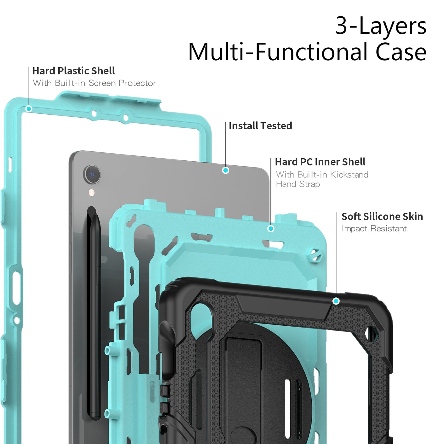 For Samsung Galaxy Tab S9 (X710 / X716B / X718U) PC+Silicone Kickstand Case Anti-Drop Tablet Cover with PET Screen Film