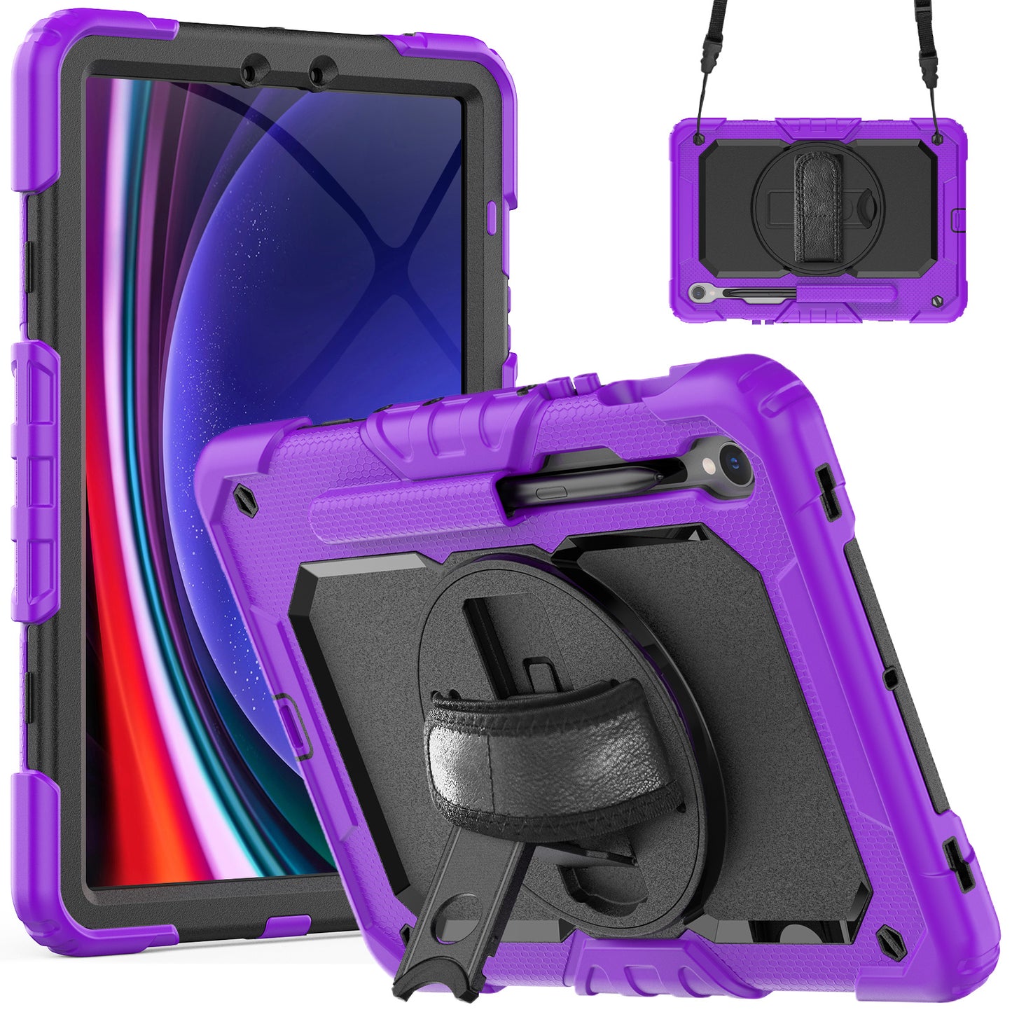 For Samsung Galaxy Tab S9 (X710 / X716B / X718U) PC+Silicone Kickstand Case Anti-Drop Tablet Cover with PET Screen Film