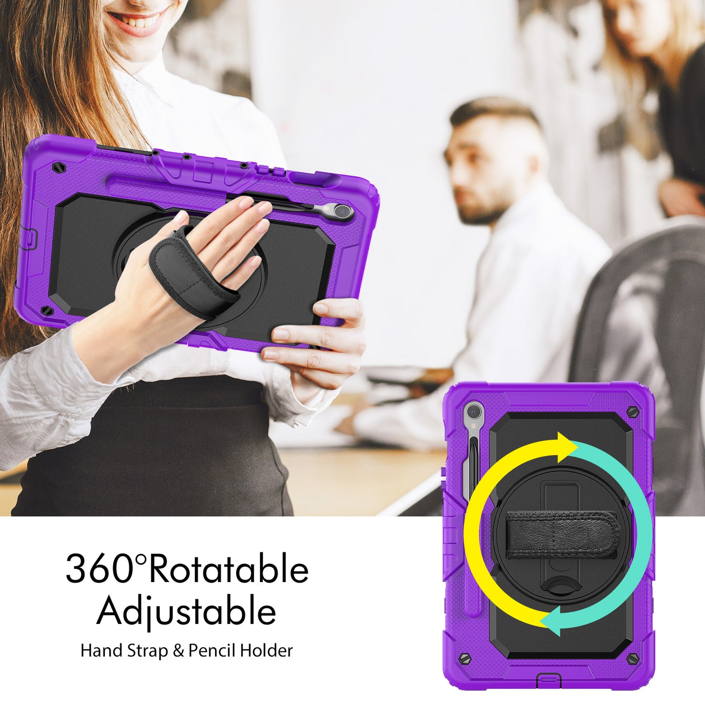For Samsung Galaxy Tab S9 (X710 / X716B / X718U) PC+Silicone Kickstand Case Anti-Drop Tablet Cover with PET Screen Film