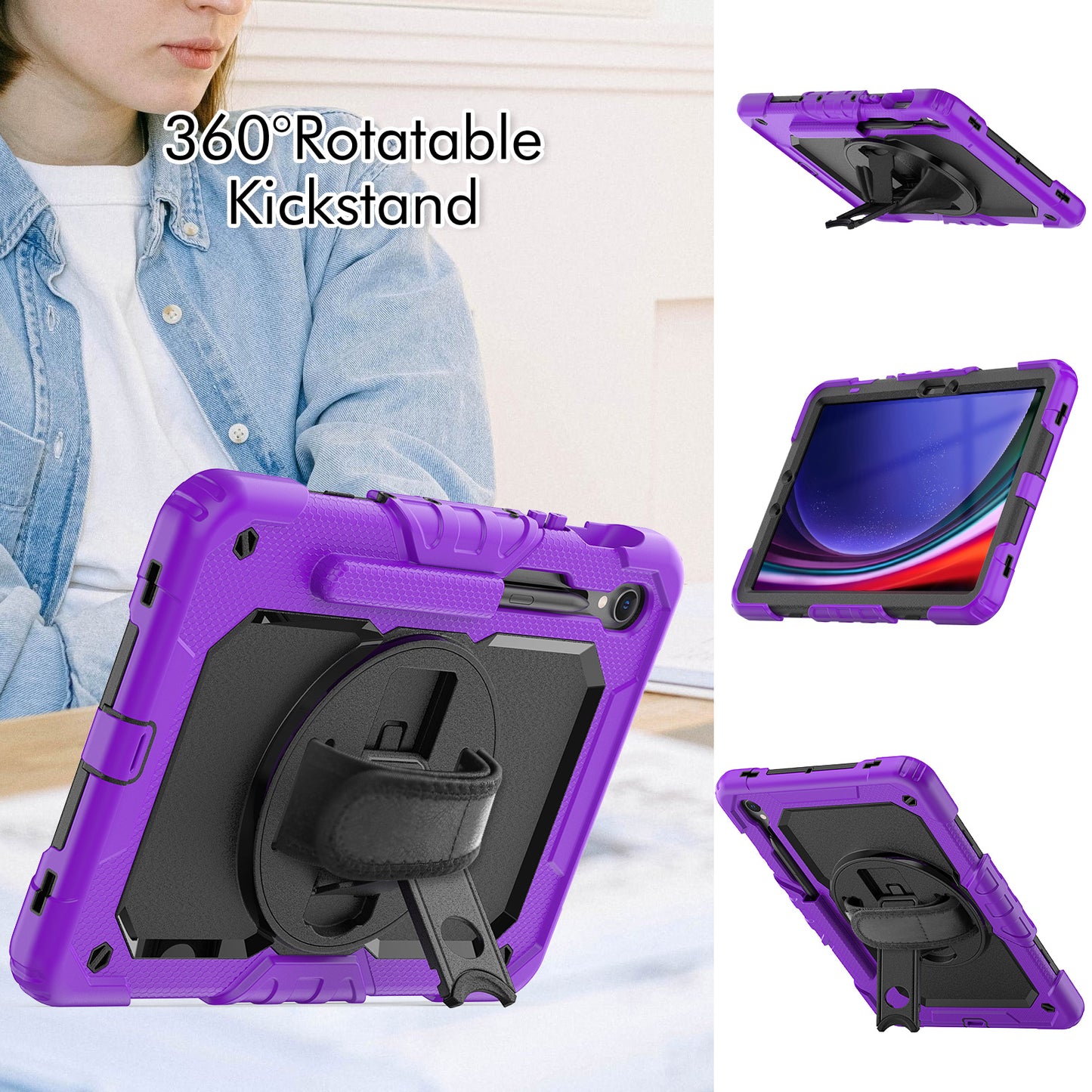 For Samsung Galaxy Tab S9 (X710 / X716B / X718U) PC+Silicone Kickstand Case Anti-Drop Tablet Cover with PET Screen Film