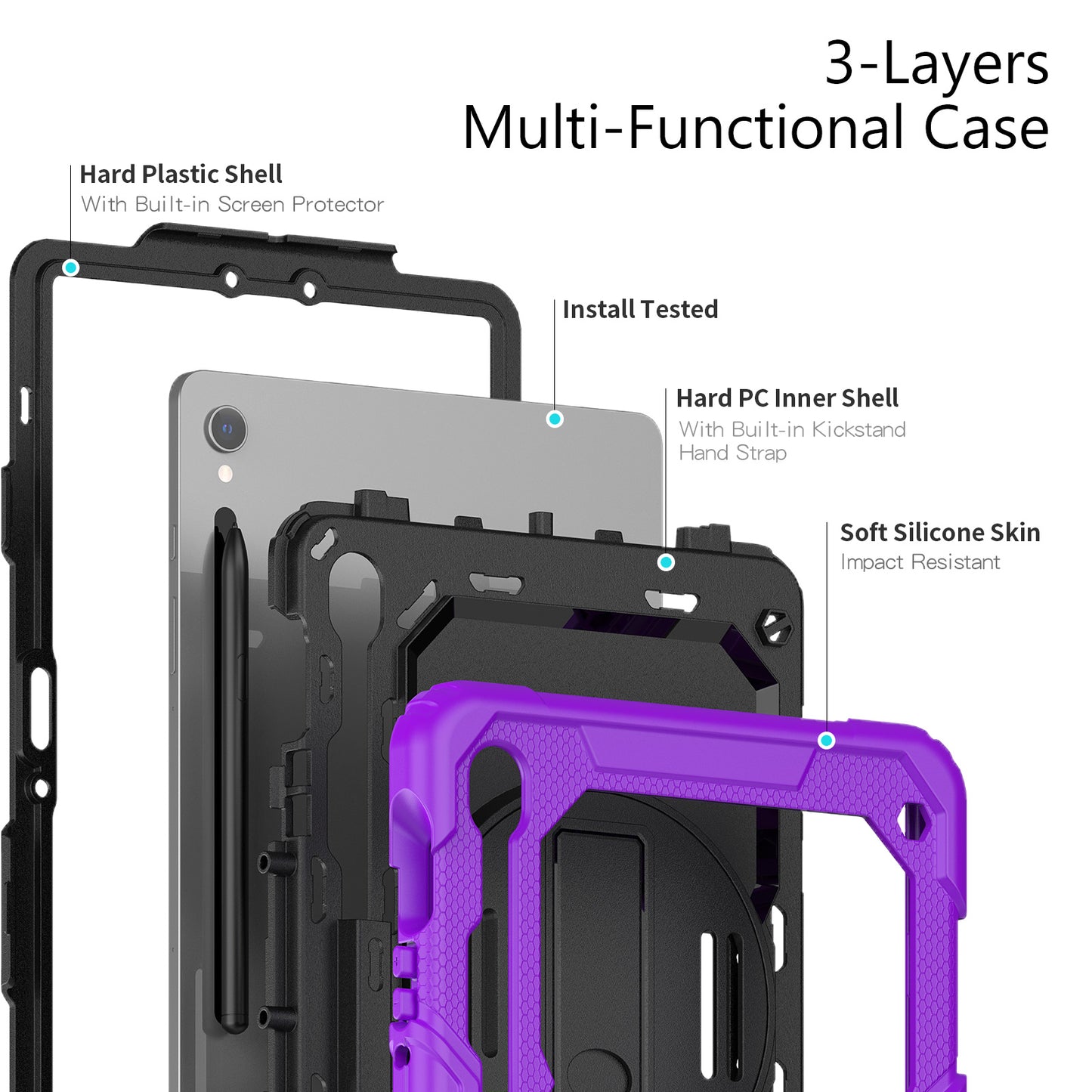 For Samsung Galaxy Tab S9 (X710 / X716B / X718U) PC+Silicone Kickstand Case Anti-Drop Tablet Cover with PET Screen Film