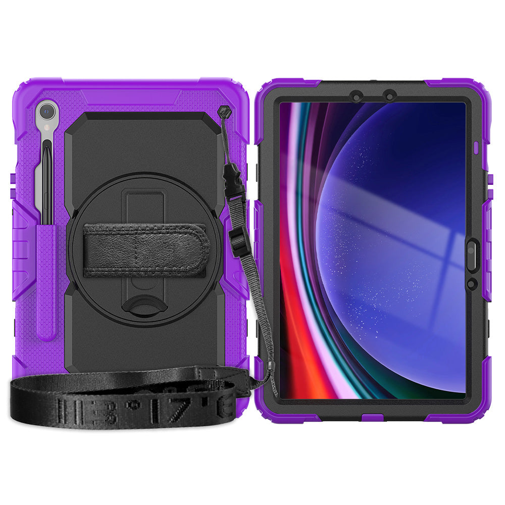 For Samsung Galaxy Tab S9 (X710 / X716B / X718U) PC+Silicone Kickstand Case Anti-Drop Tablet Cover with PET Screen Film