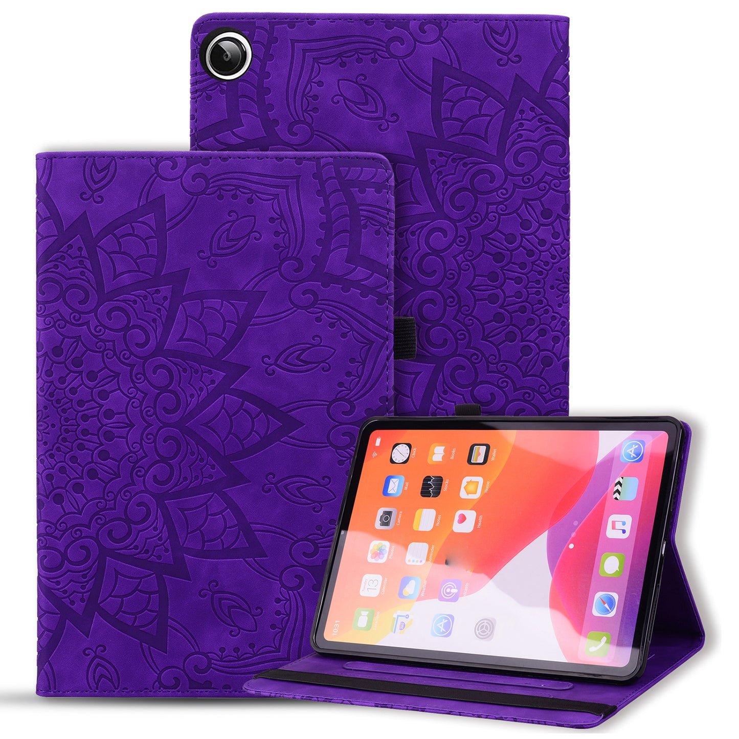 For Samsung Galaxy Tab A9+ PU Leather Tablet Case Imprinted Flower Pattern Card Slot Tablet Stand Cover