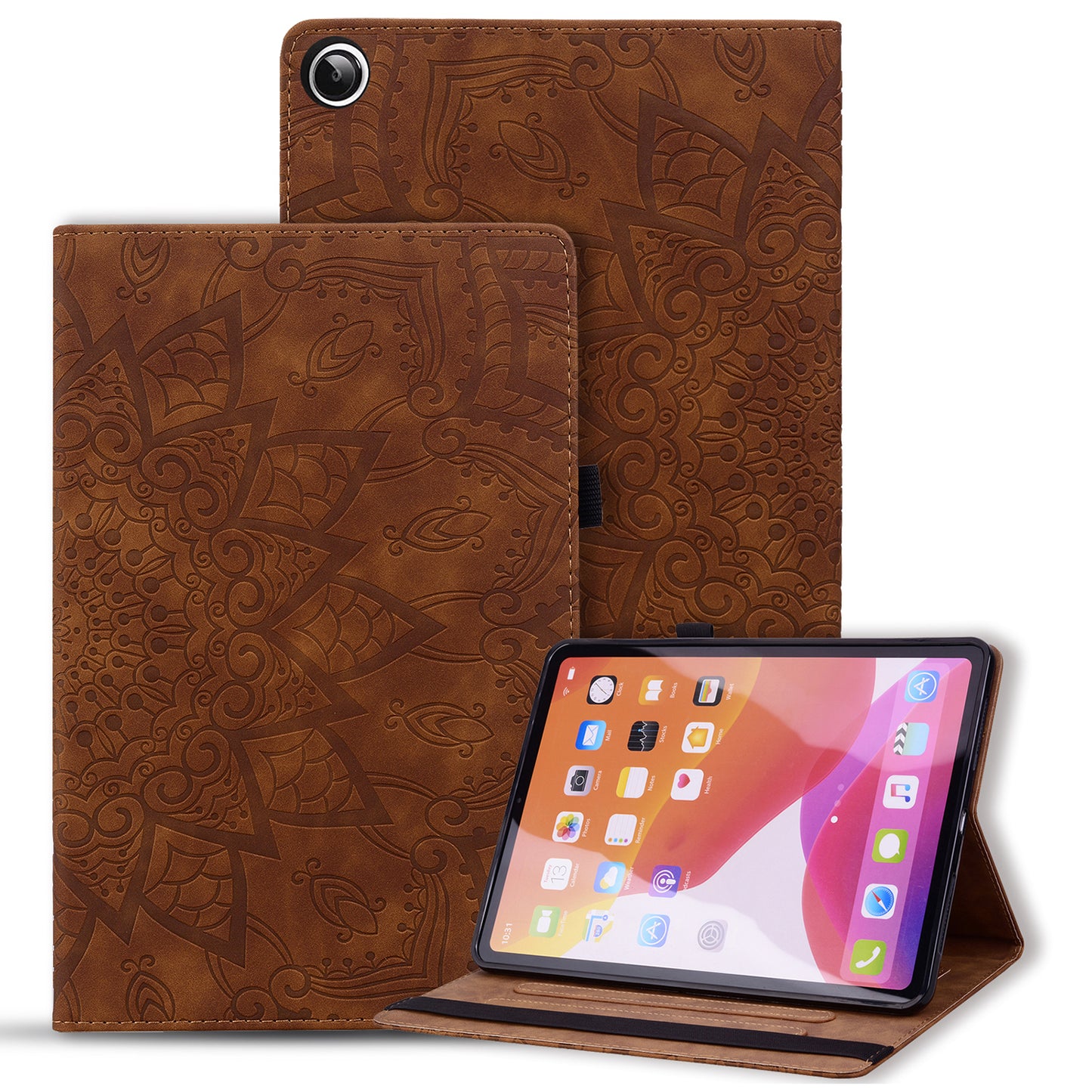 For Samsung Galaxy Tab A9+ PU Leather Tablet Case Imprinted Flower Pattern Card Slot Tablet Stand Cover