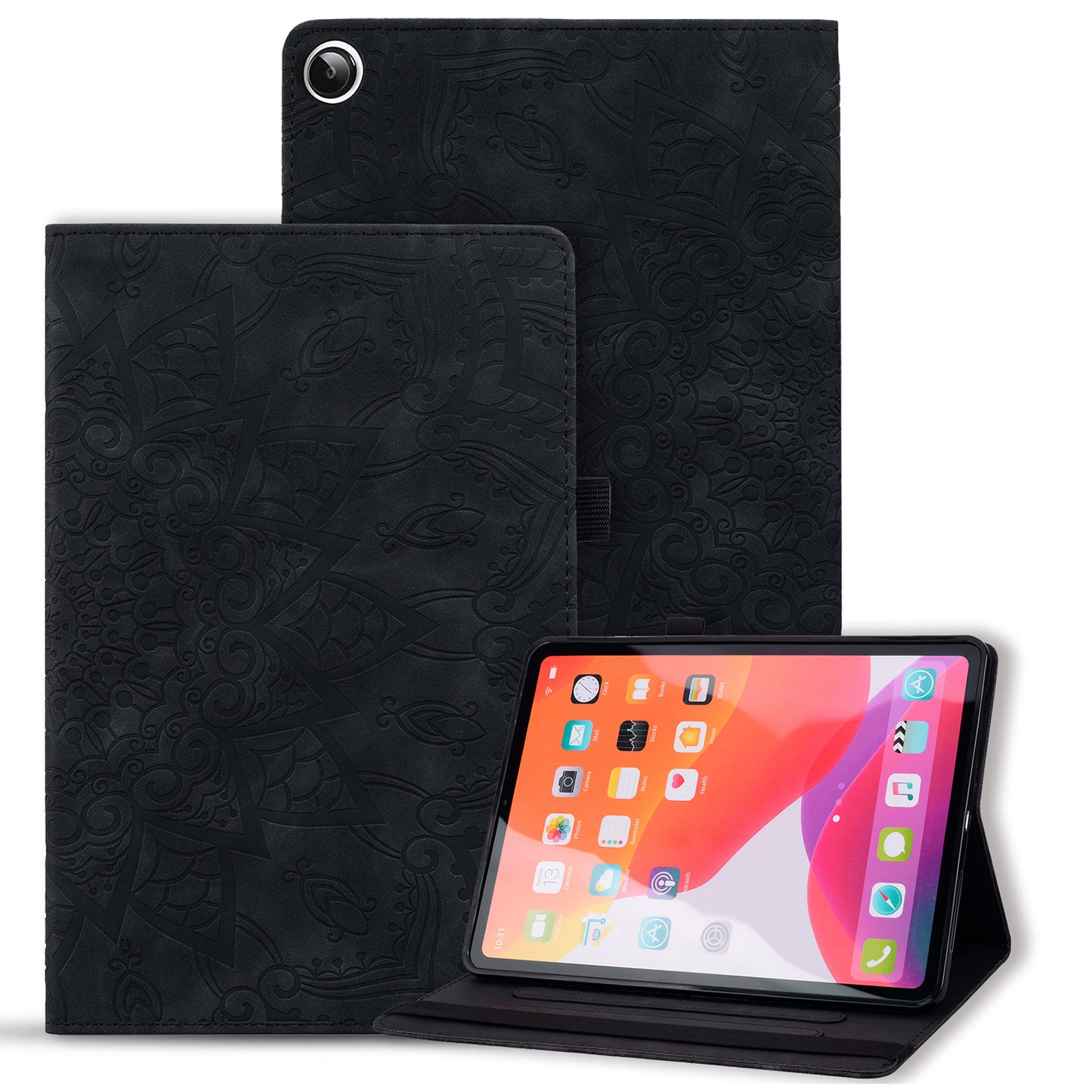 For Samsung Galaxy Tab A9+ PU Leather Tablet Case Imprinted Flower Pattern Card Slot Tablet Stand Cover