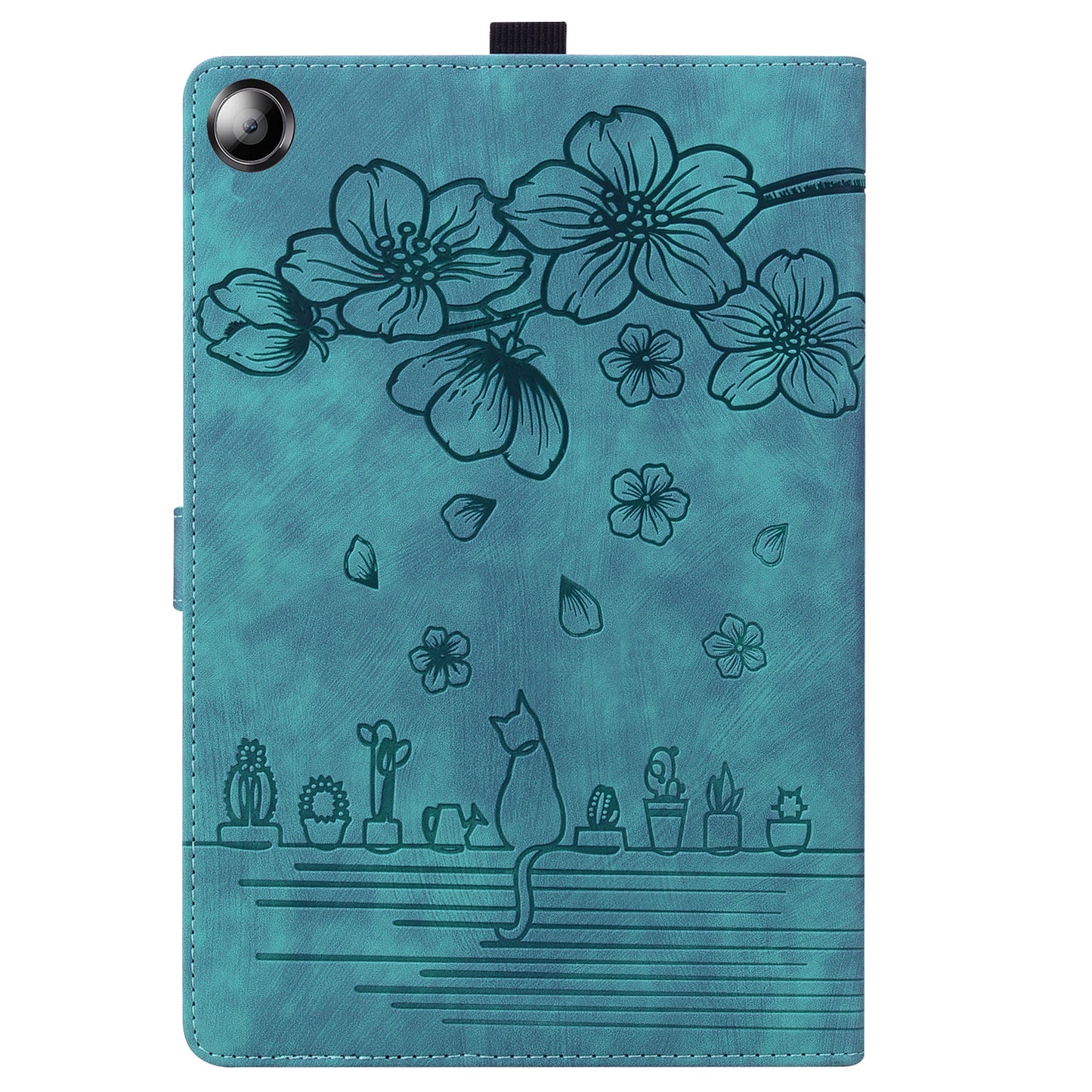 For Samsung Galaxy Tab A9+ Shockproof PU Leather Cover Flower Cat Imprinted Tablet Case