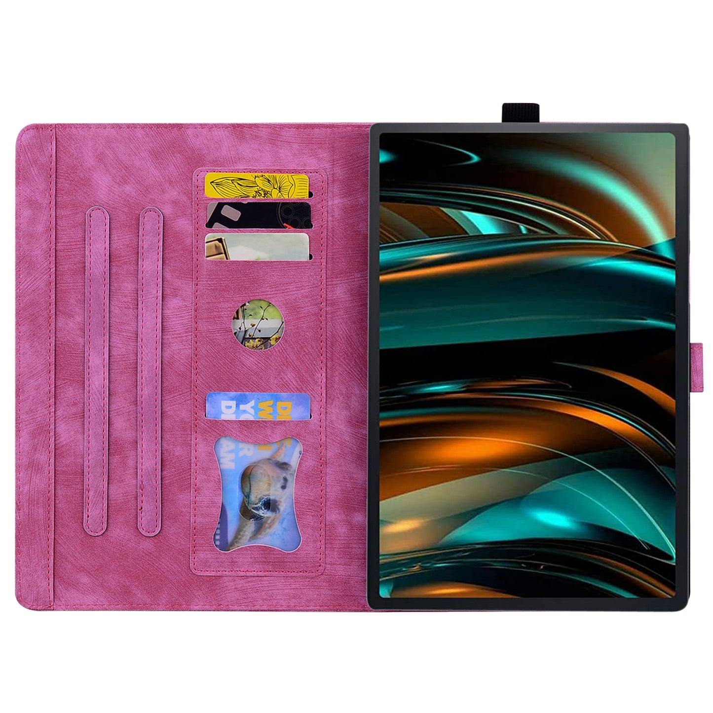 For Samsung Galaxy Tab A9+ Shockproof PU Leather Cover Flower Cat Imprinted Tablet Case