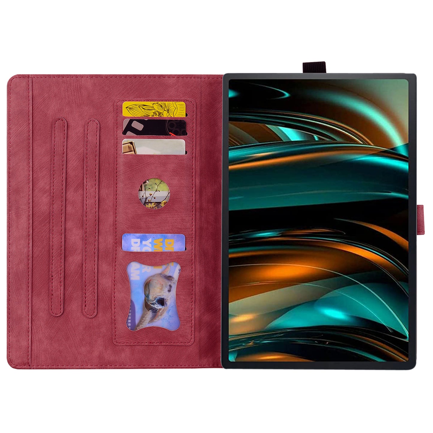 For Samsung Galaxy Tab A9+ Shockproof PU Leather Cover Flower Cat Imprinted Tablet Case