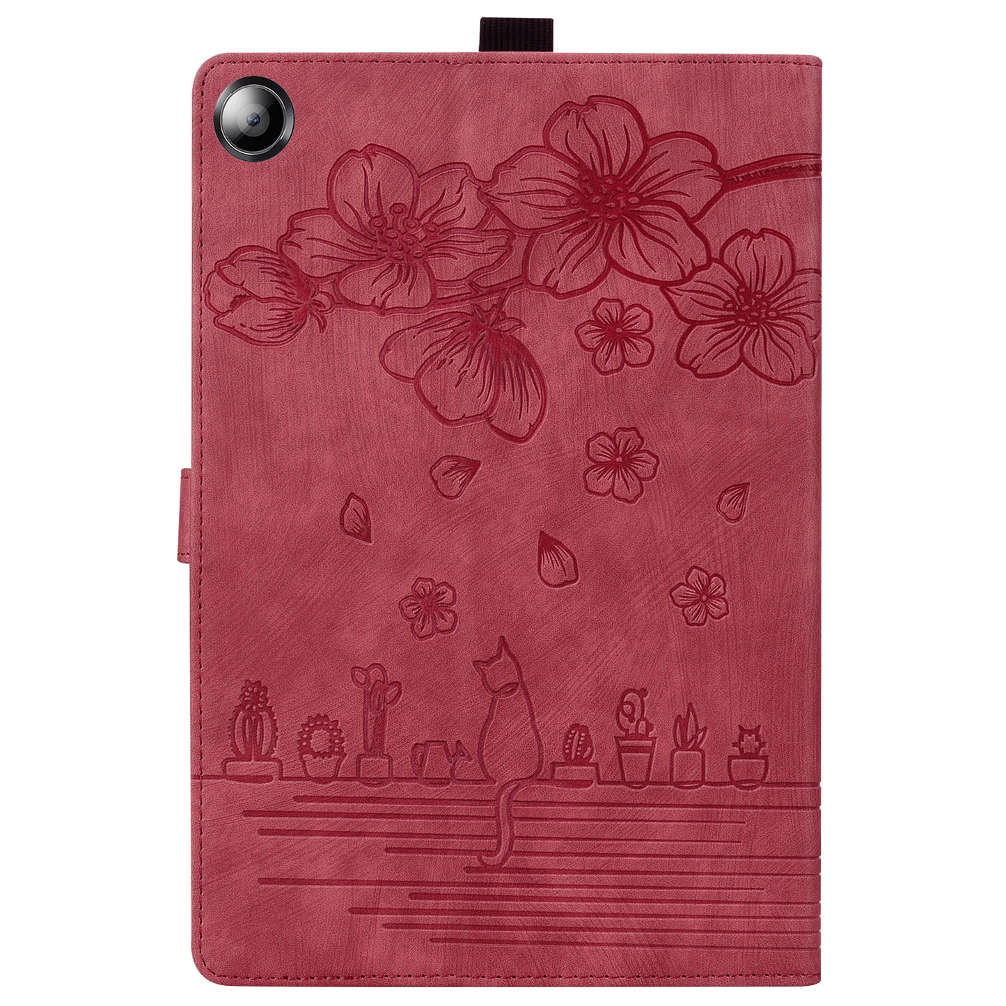 For Samsung Galaxy Tab A9+ Shockproof PU Leather Cover Flower Cat Imprinted Tablet Case