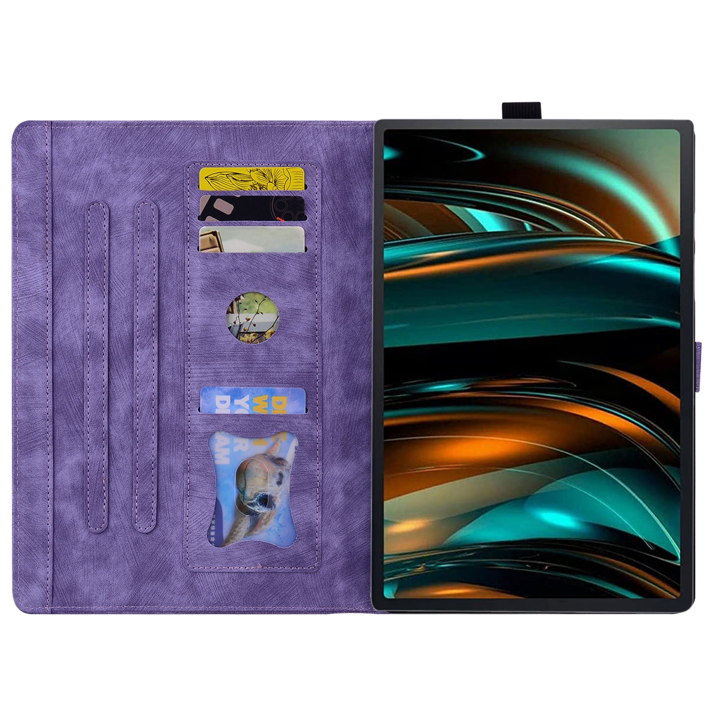 For Samsung Galaxy Tab A9+ Shockproof PU Leather Cover Flower Cat Imprinted Tablet Case