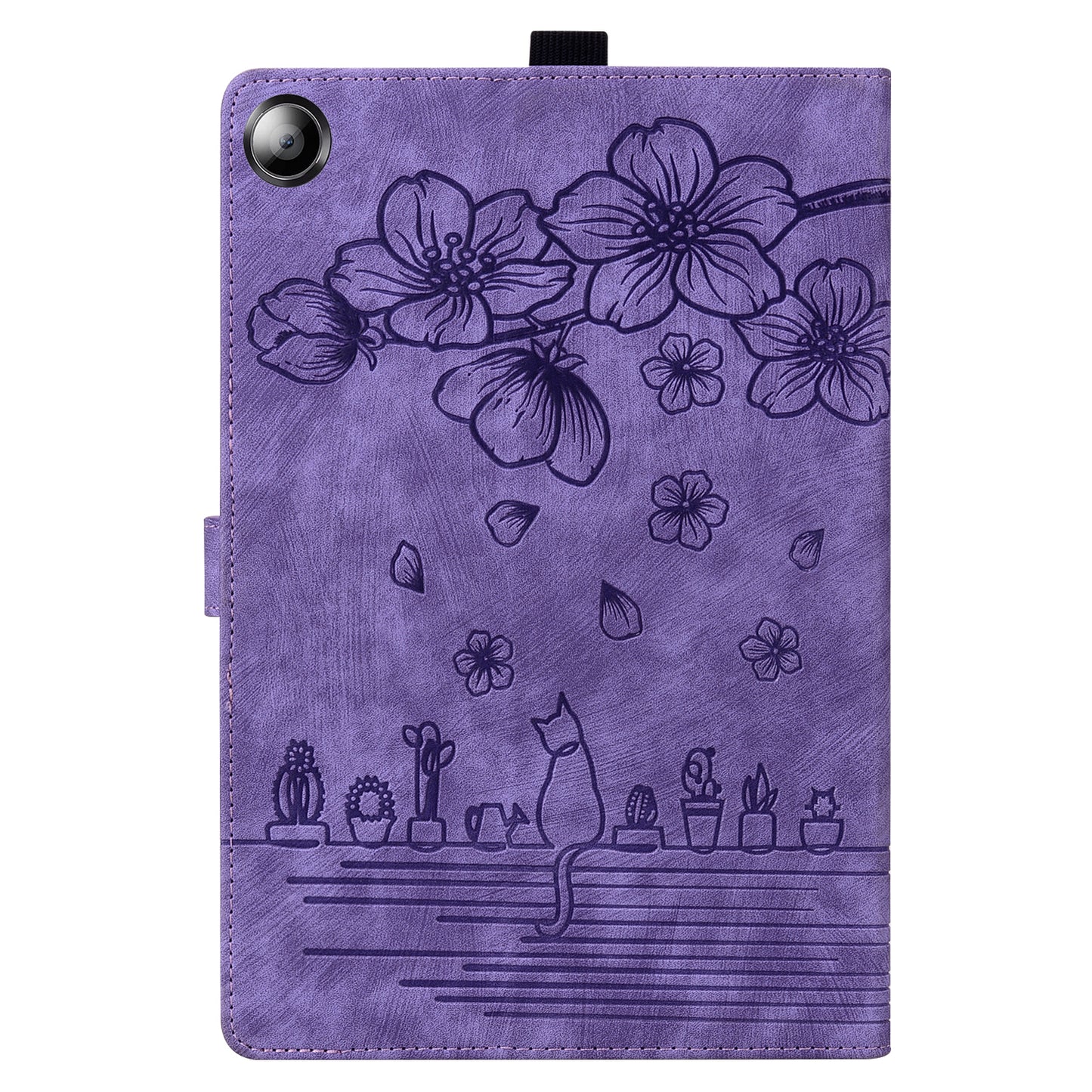 For Samsung Galaxy Tab A9+ Shockproof PU Leather Cover Flower Cat Imprinted Tablet Case