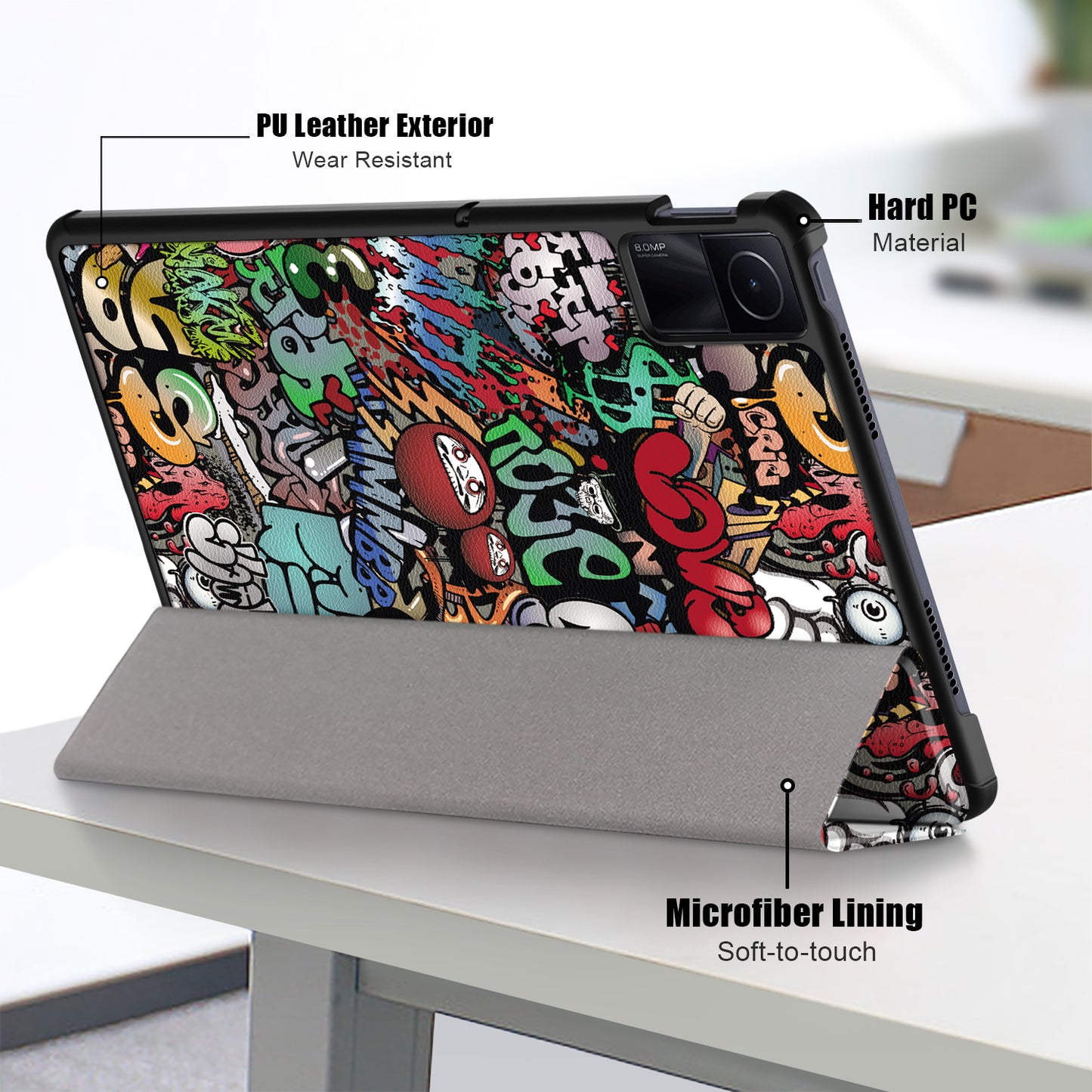 For Xiaomi Redmi Pad SE Tri-fold Stand Tablet Case Pattern Printing PU Leather Tablet Cover