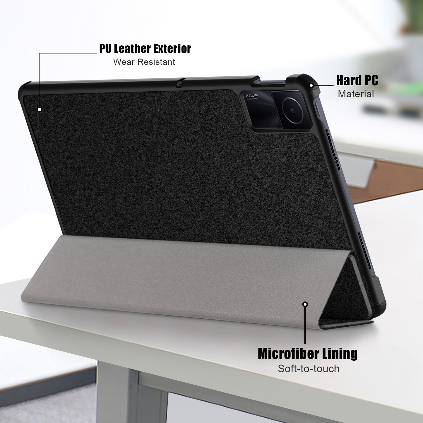For Xiaomi Redmi Pad SE PU Leather Tablet Case Trifold Stand Full Protection Tablet Cover