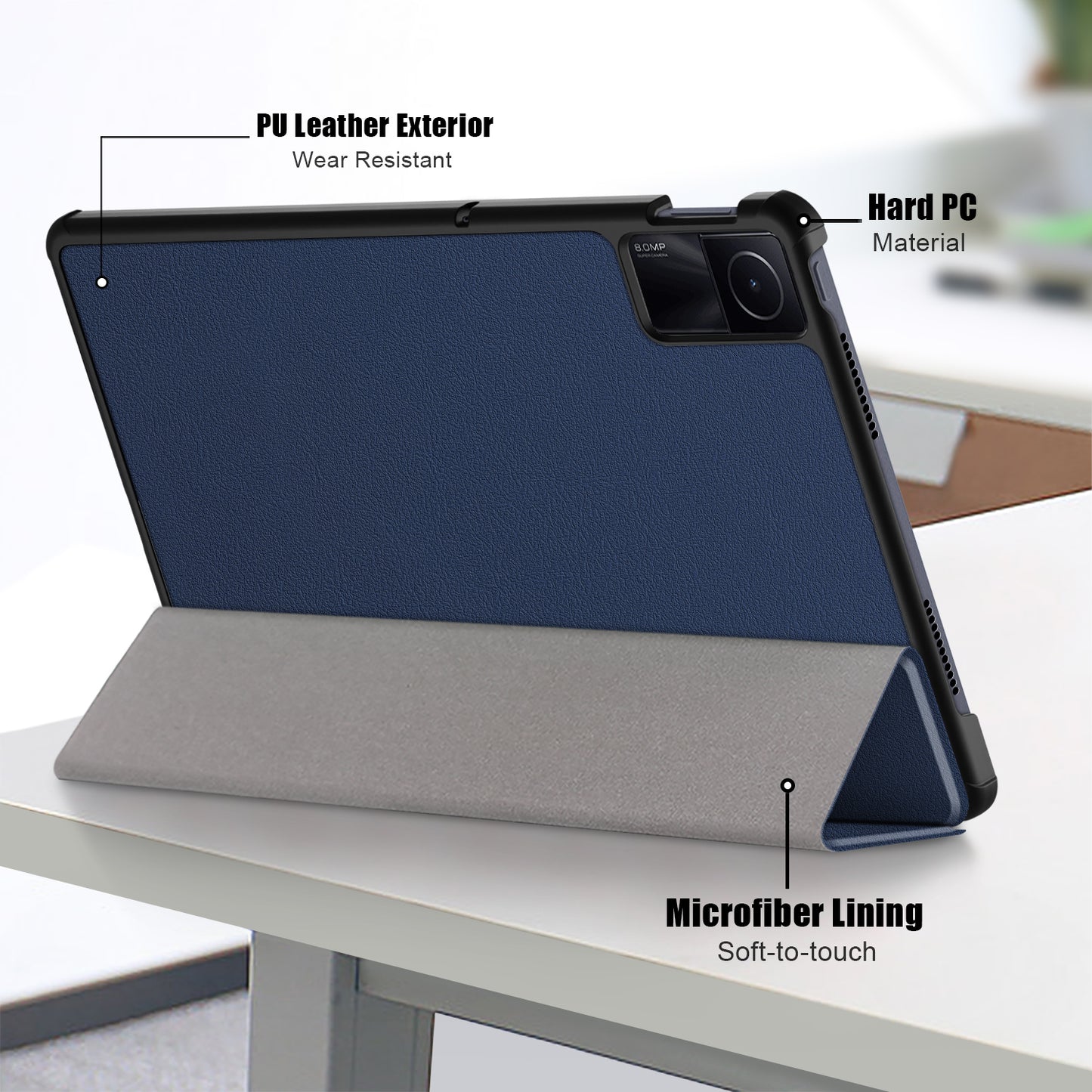 For Xiaomi Redmi Pad SE PU Leather Tablet Case Trifold Stand Full Protection Tablet Cover