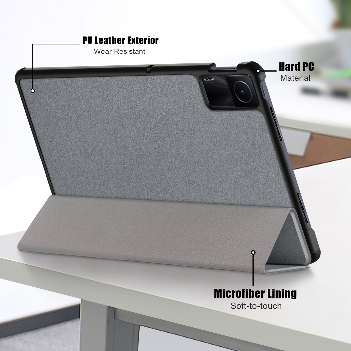 For Xiaomi Redmi Pad SE PU Leather Tablet Case Trifold Stand Full Protection Tablet Cover