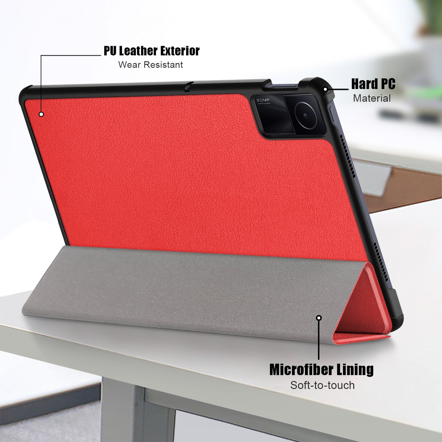 For Xiaomi Redmi Pad SE PU Leather Tablet Case Trifold Stand Full Protection Tablet Cover