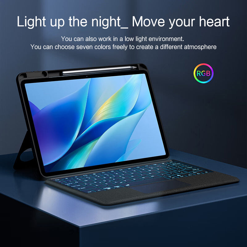For vivo Pad Air PU Leather Stand Tablet Case + Touchpad Detachable Keyboard with Backlit