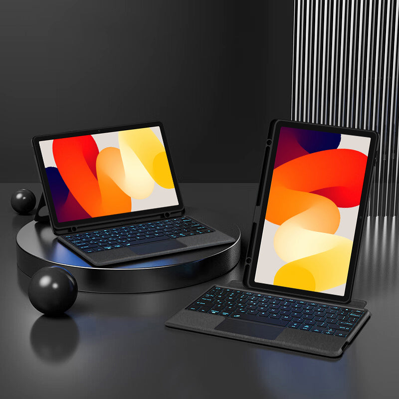 PU Leather Case for Xiaomi Redmi Pad SE , Stand Tablet Cover + Backlight Detachable Keyboard with Touchpad