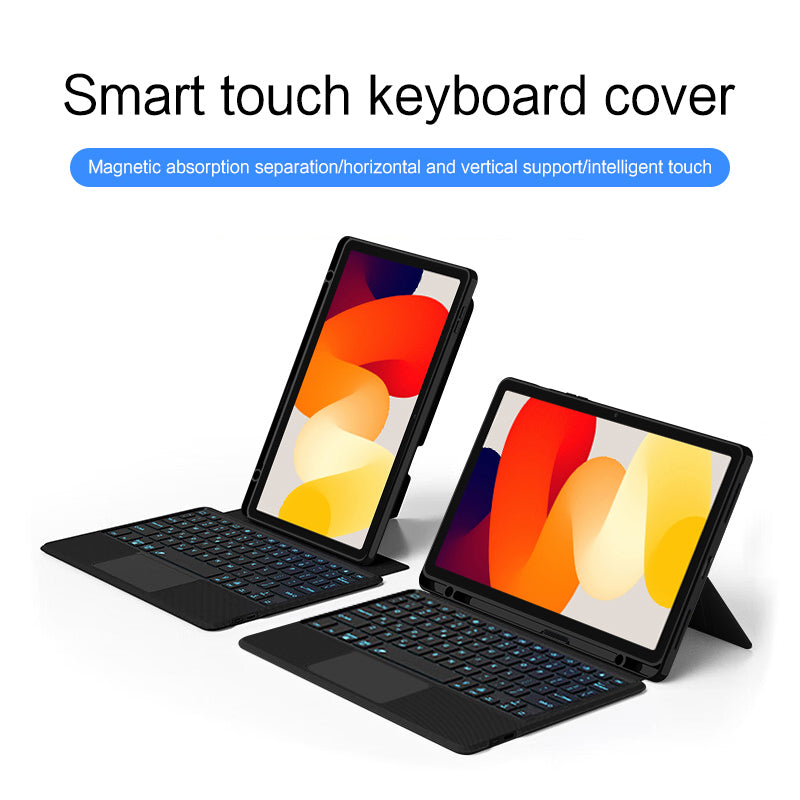 PU Leather Case for Xiaomi Redmi Pad SE , Stand Tablet Cover + Backlight Detachable Keyboard with Touchpad