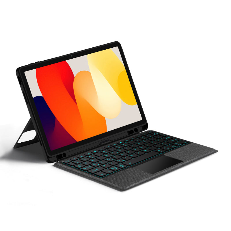 PU Leather Case for Xiaomi Redmi Pad SE , Stand Tablet Cover + Backlight Detachable Keyboard with Touchpad