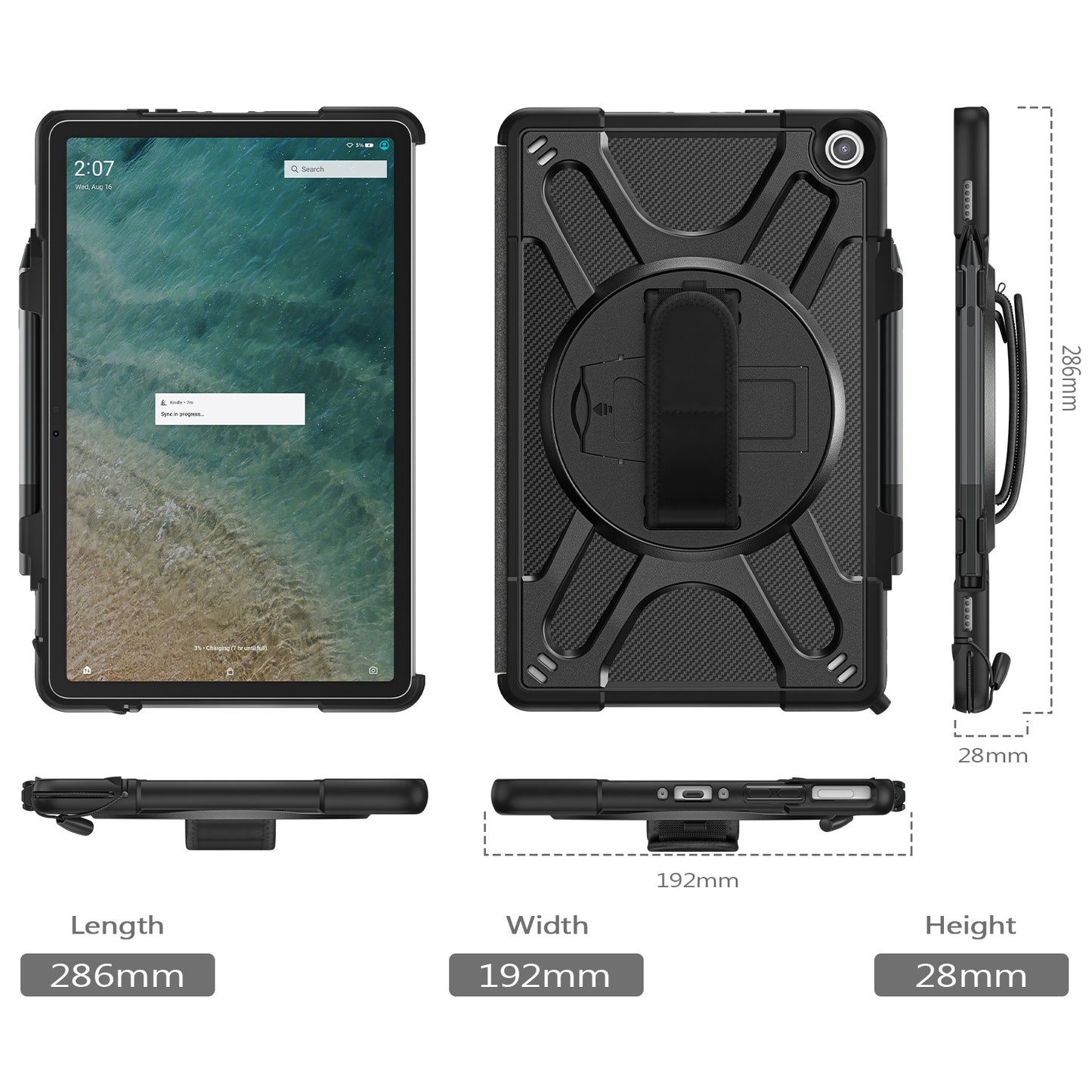 For Amazon Fire Max 11 Kickstand Tablet Case PC + TPU Shockproof Protective Cover with Hand Strap