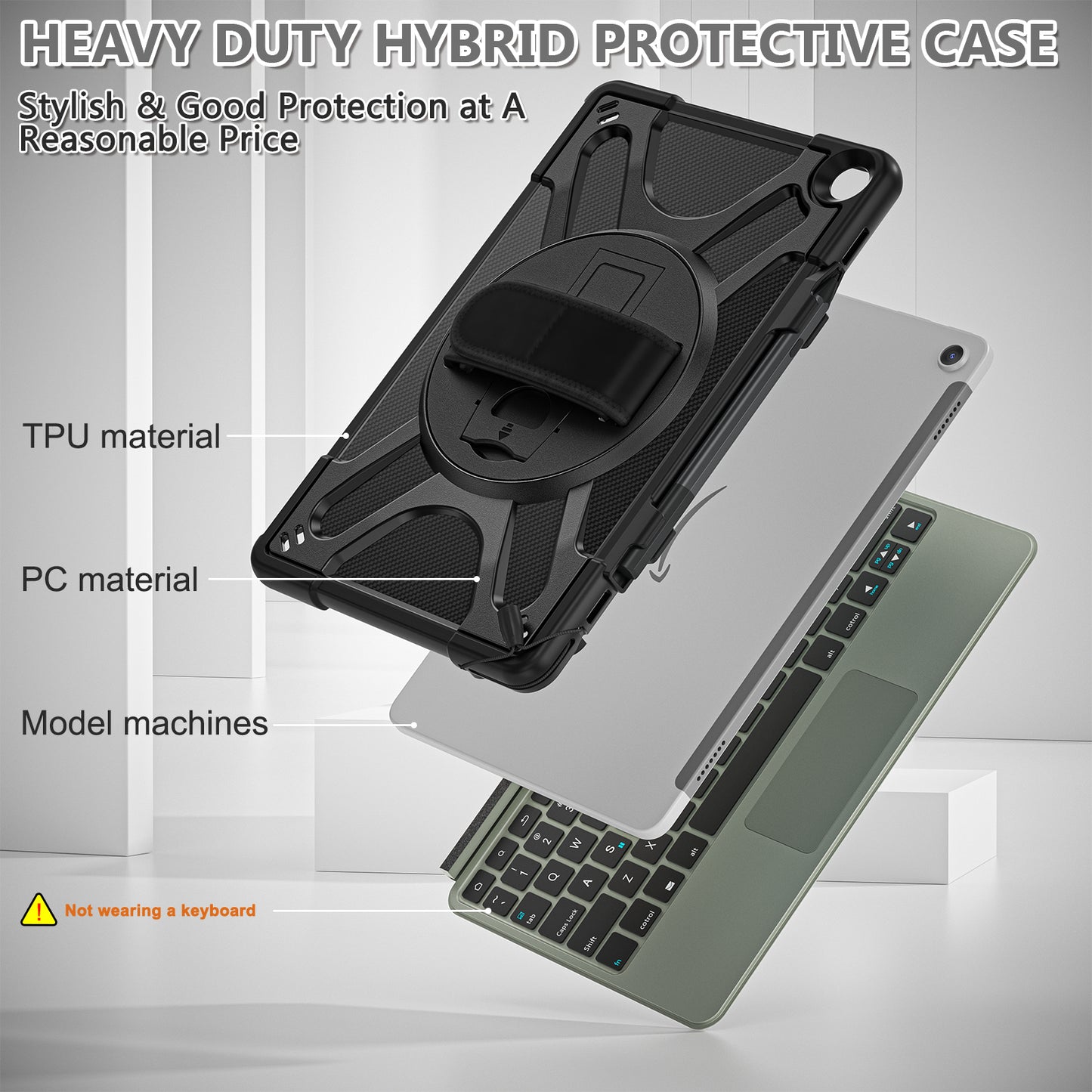 For Amazon Fire Max 11 Kickstand Tablet Case PC + TPU Shockproof Protective Cover with Hand Strap