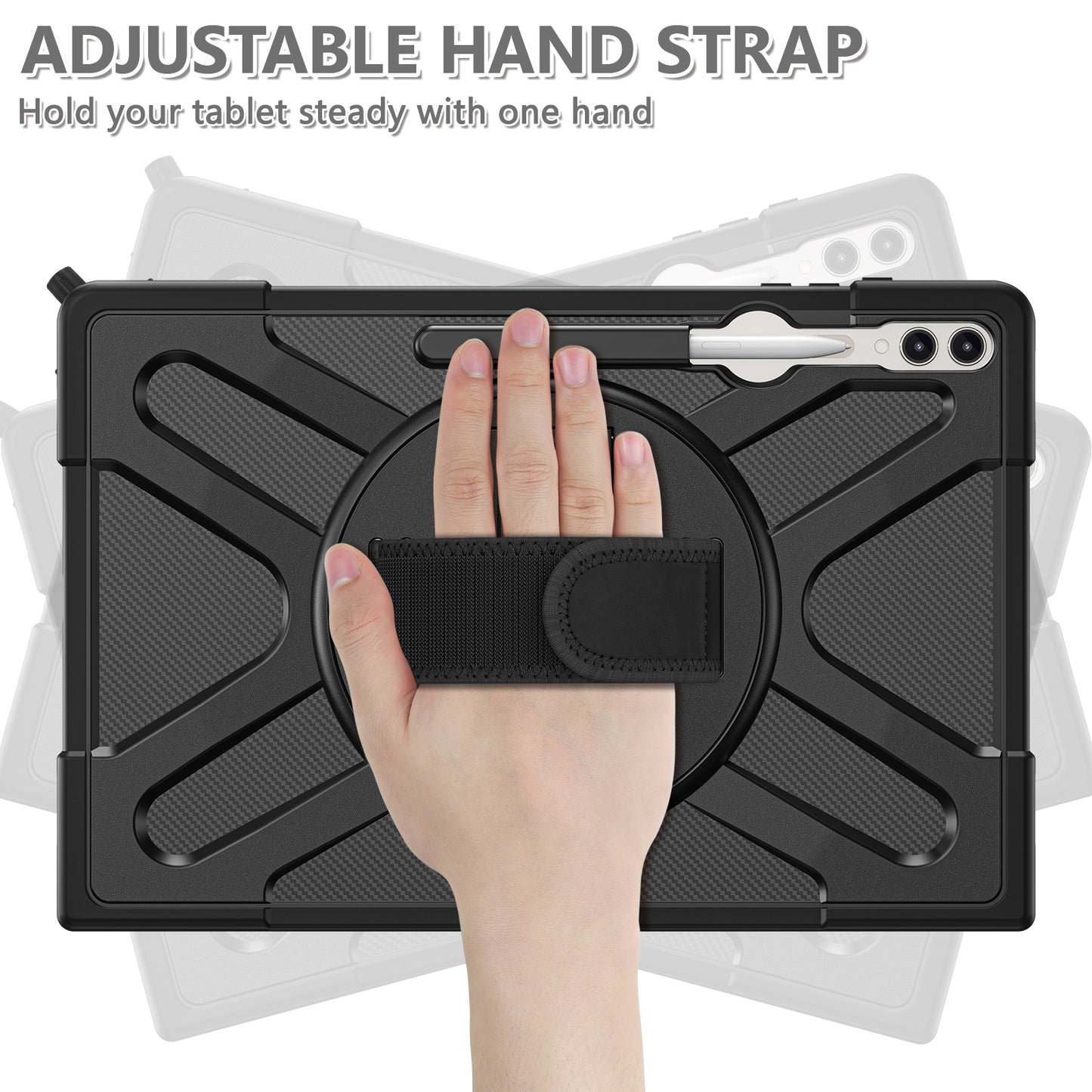 Kickstand Tablet Case for Samsung Galaxy Tab S8 Ultra X900 X906 / Tab S9 Ultra X910 , Rugged Shockproof PC + TPU Cover with Hand Strap