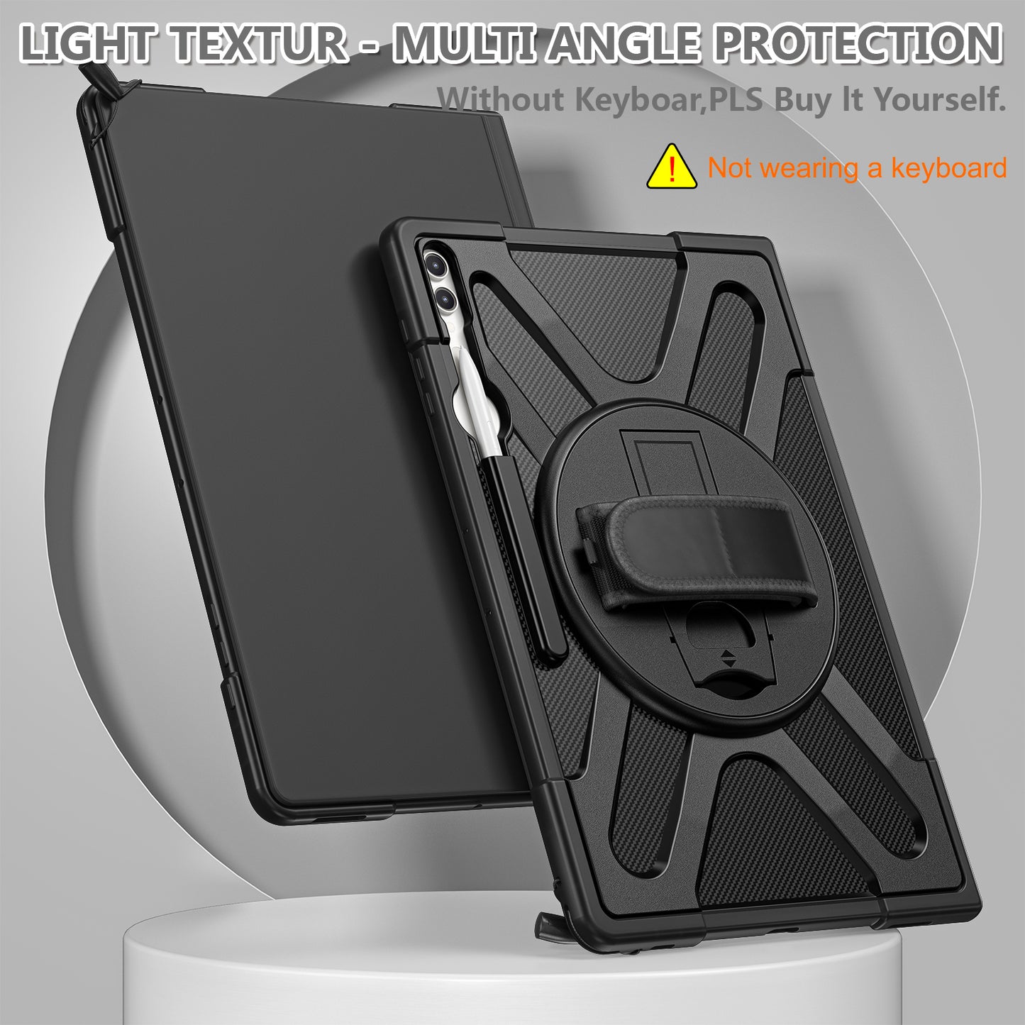 Kickstand Tablet Case for Samsung Galaxy Tab S8 Ultra X900 X906 / Tab S9 Ultra X910 , Rugged Shockproof PC + TPU Cover with Hand Strap