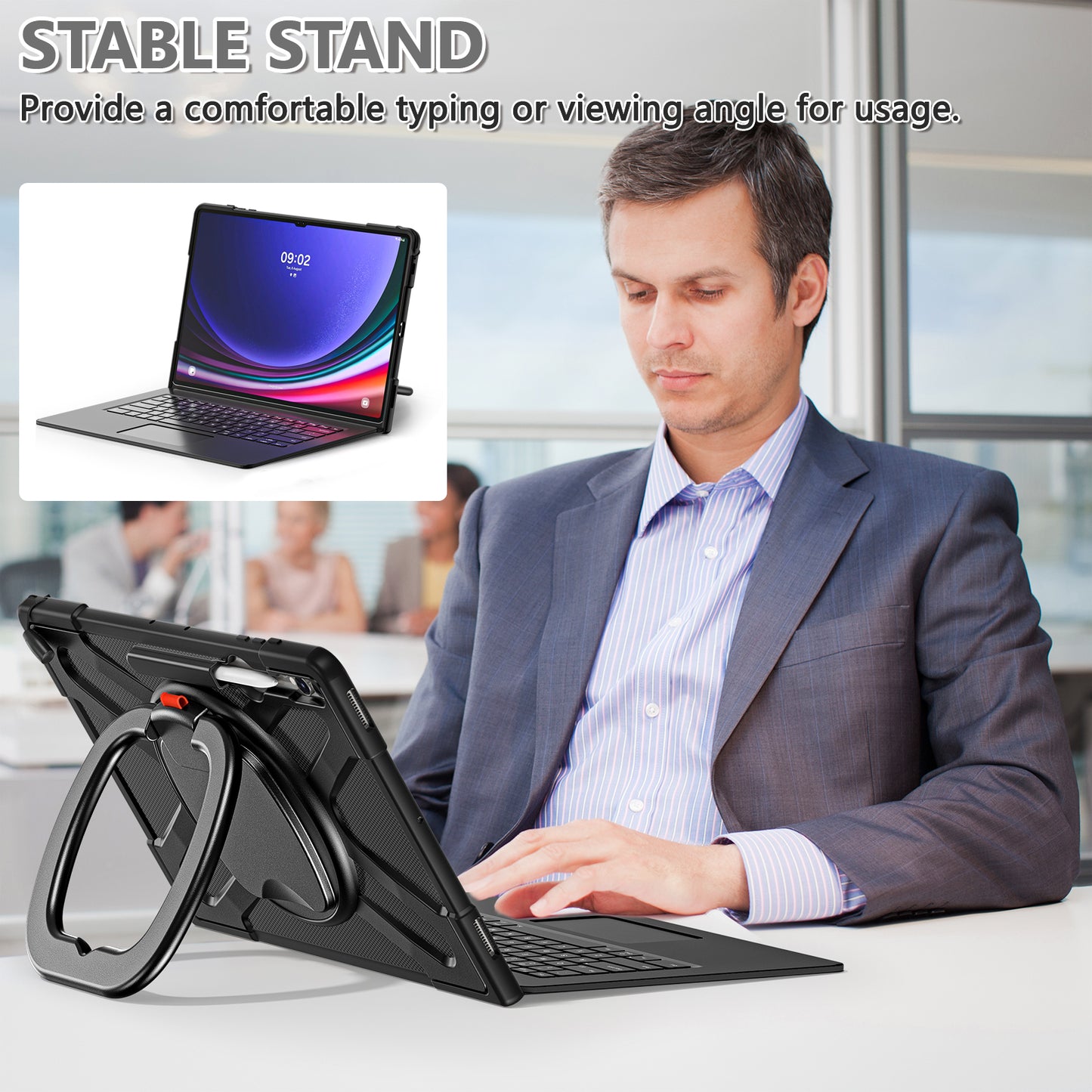 For Samsung Galaxy Tab S8 Ultra X900 / X906 / S9 Ultra X910 Style-B Tablet Case Hand Grip Kickstand PC + TPU Tablet Cover