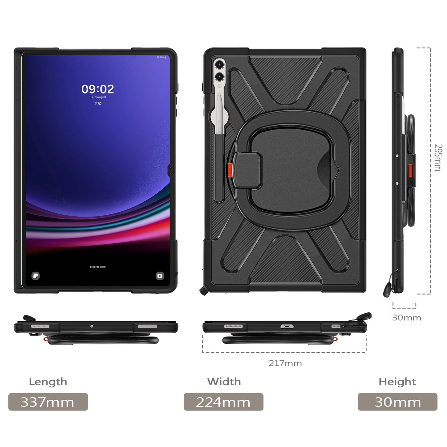 For Samsung Galaxy Tab S8 Ultra X900 / X906 / S9 Ultra X910 Style-B Tablet Case Hand Grip Kickstand PC + TPU Tablet Cover