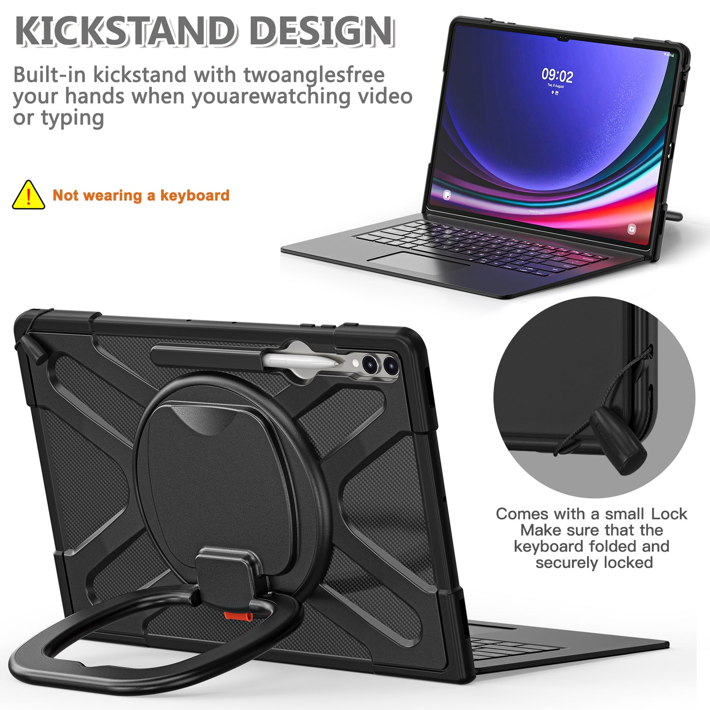 For Samsung Galaxy Tab S8 Ultra X900 / X906 / S9 Ultra X910 Style-B Tablet Case Hand Grip Kickstand PC + TPU Tablet Cover