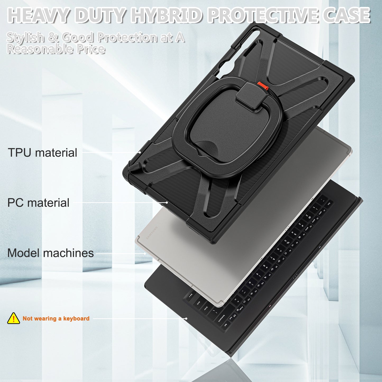 For Samsung Galaxy Tab S8 Ultra X900 / X906 / S9 Ultra X910 Style-B Tablet Case Hand Grip Kickstand PC + TPU Tablet Cover
