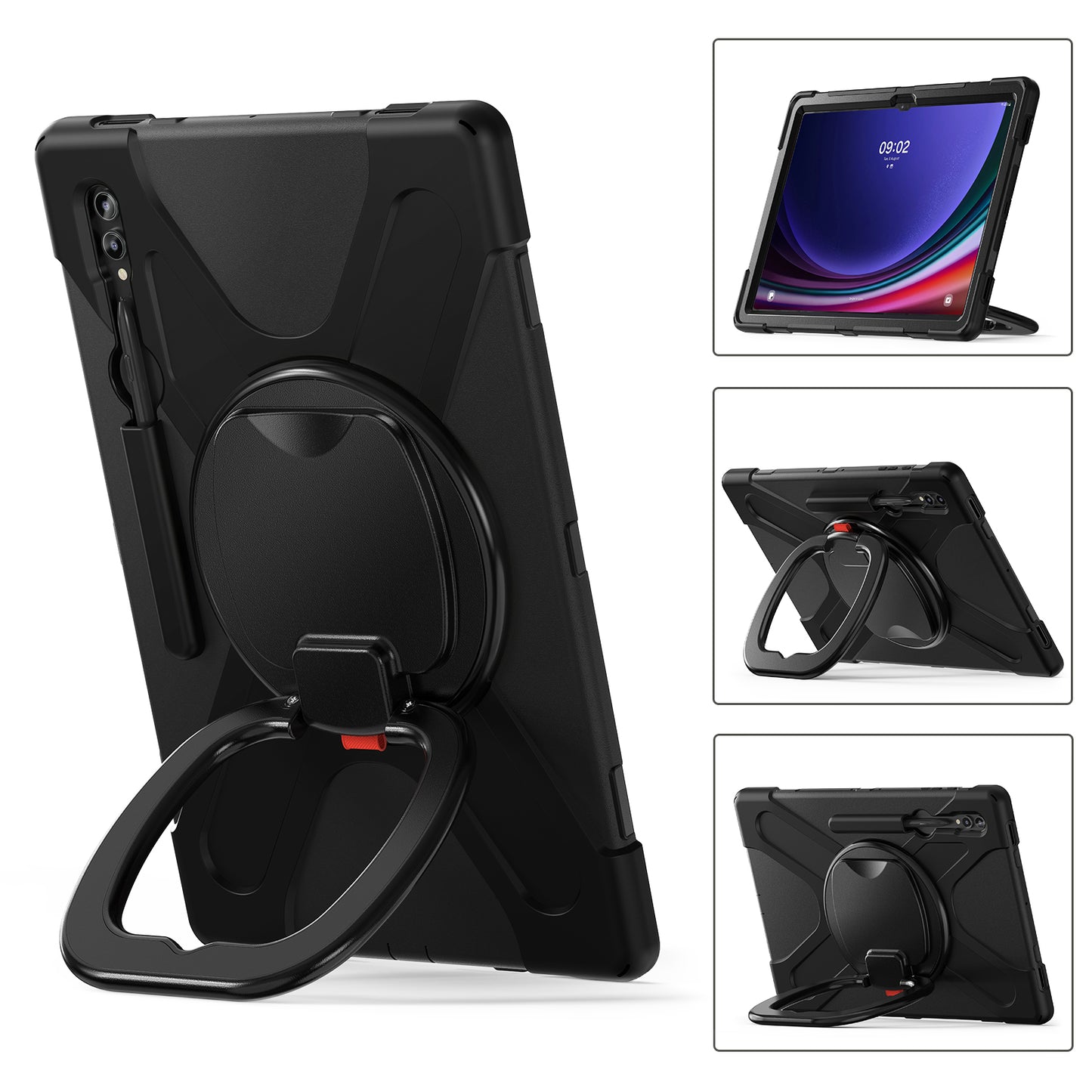 For Samsung Galaxy Tab S9 Ultra X910 / S8 Ultra X900 / X906 PC+ Silicone Tablet Case Drop-proof Rotating Kickstand Cover