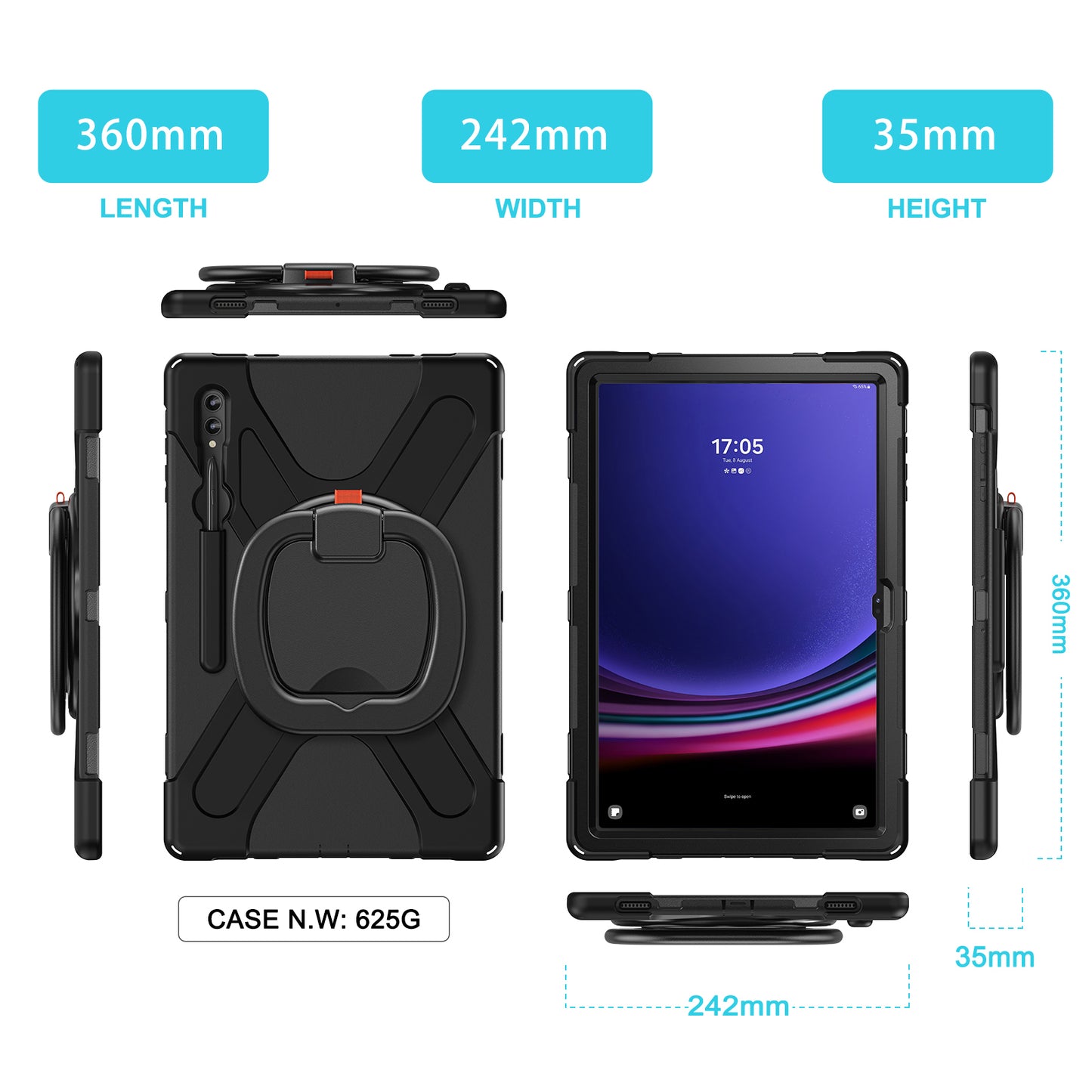 For Samsung Galaxy Tab S9 Ultra X910 / S8 Ultra X900 / X906 PC+ Silicone Tablet Case Drop-proof Rotating Kickstand Cover
