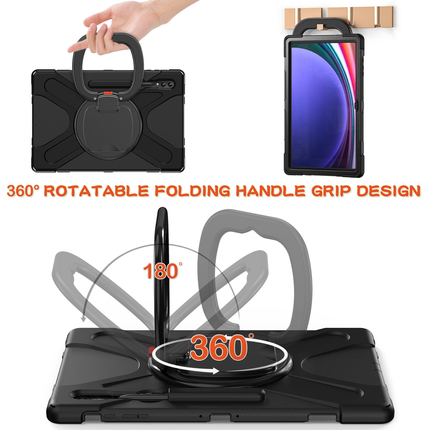 For Samsung Galaxy Tab S9 Ultra X910 / S8 Ultra X900 / X906 PC+ Silicone Tablet Case Drop-proof Rotating Kickstand Cover