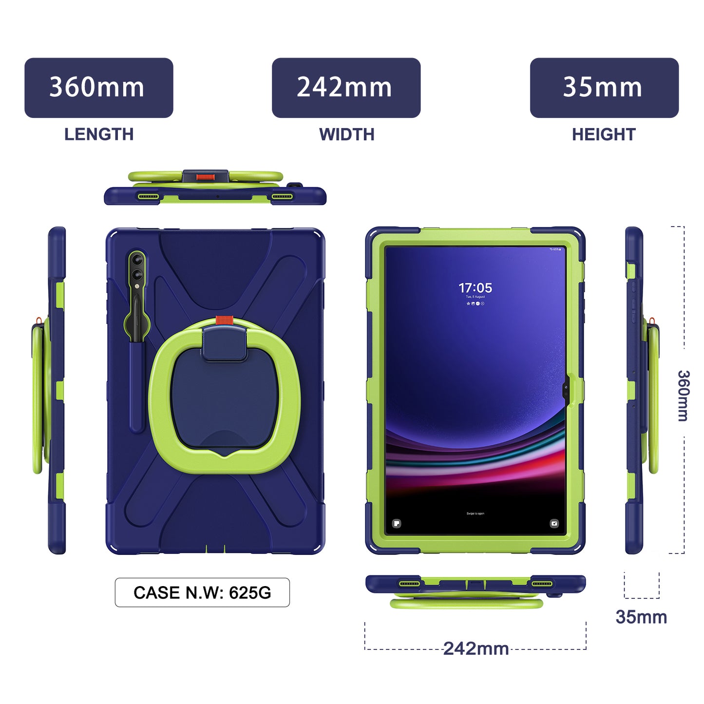 For Samsung Galaxy Tab S9 Ultra X910 / S8 Ultra X900 / X906 PC+ Silicone Tablet Case Drop-proof Rotating Kickstand Cover